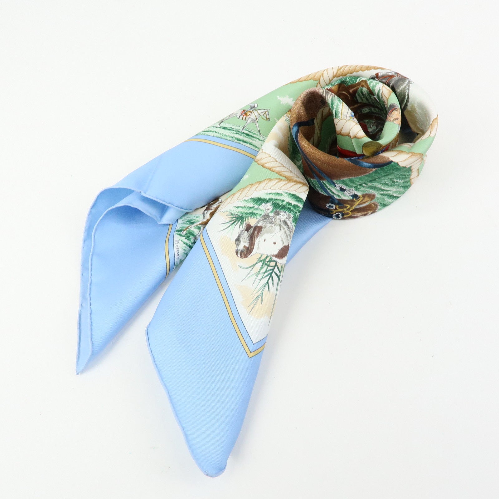 HERMES Carre 90 Silk 100% Scarf Auteuil en Mai Horse Print