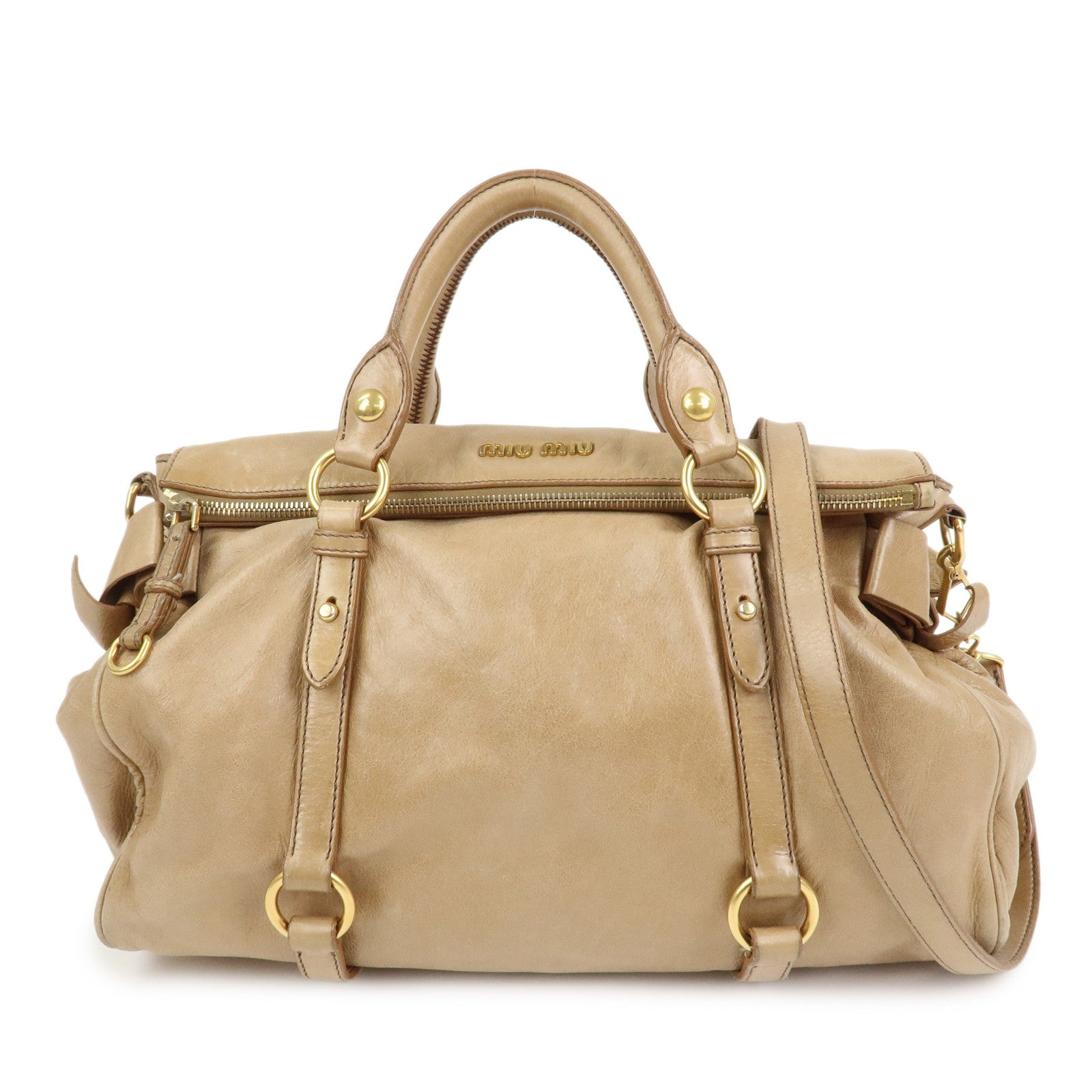 MIU MIU Side Ribbon Leather 2Way Hand Shoulder Bag Brown RT0438