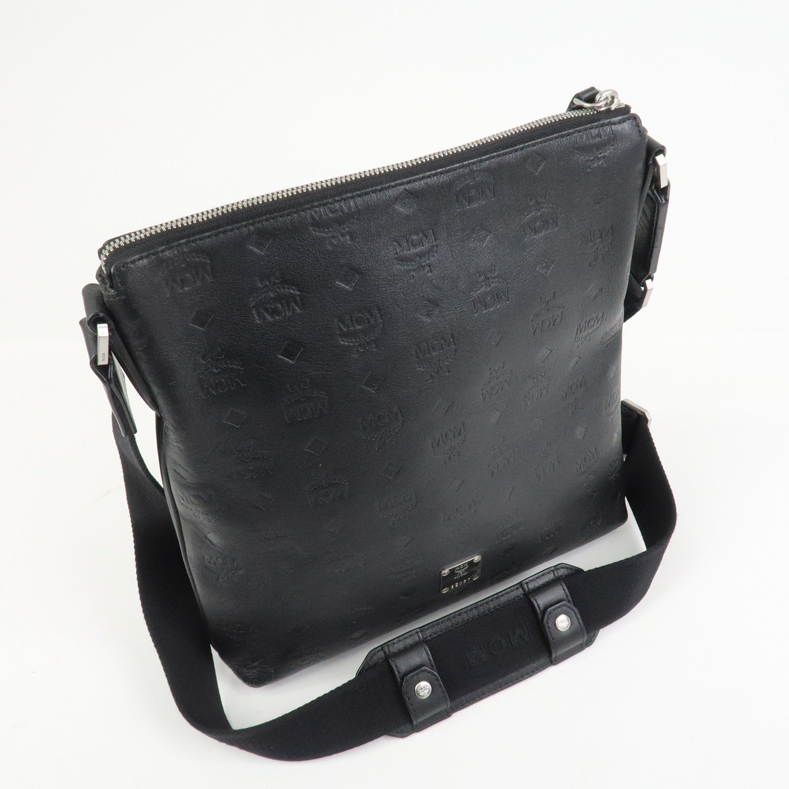 MCM Visetos Embossed Leather Shoulder Bag Crossbody Bag Black