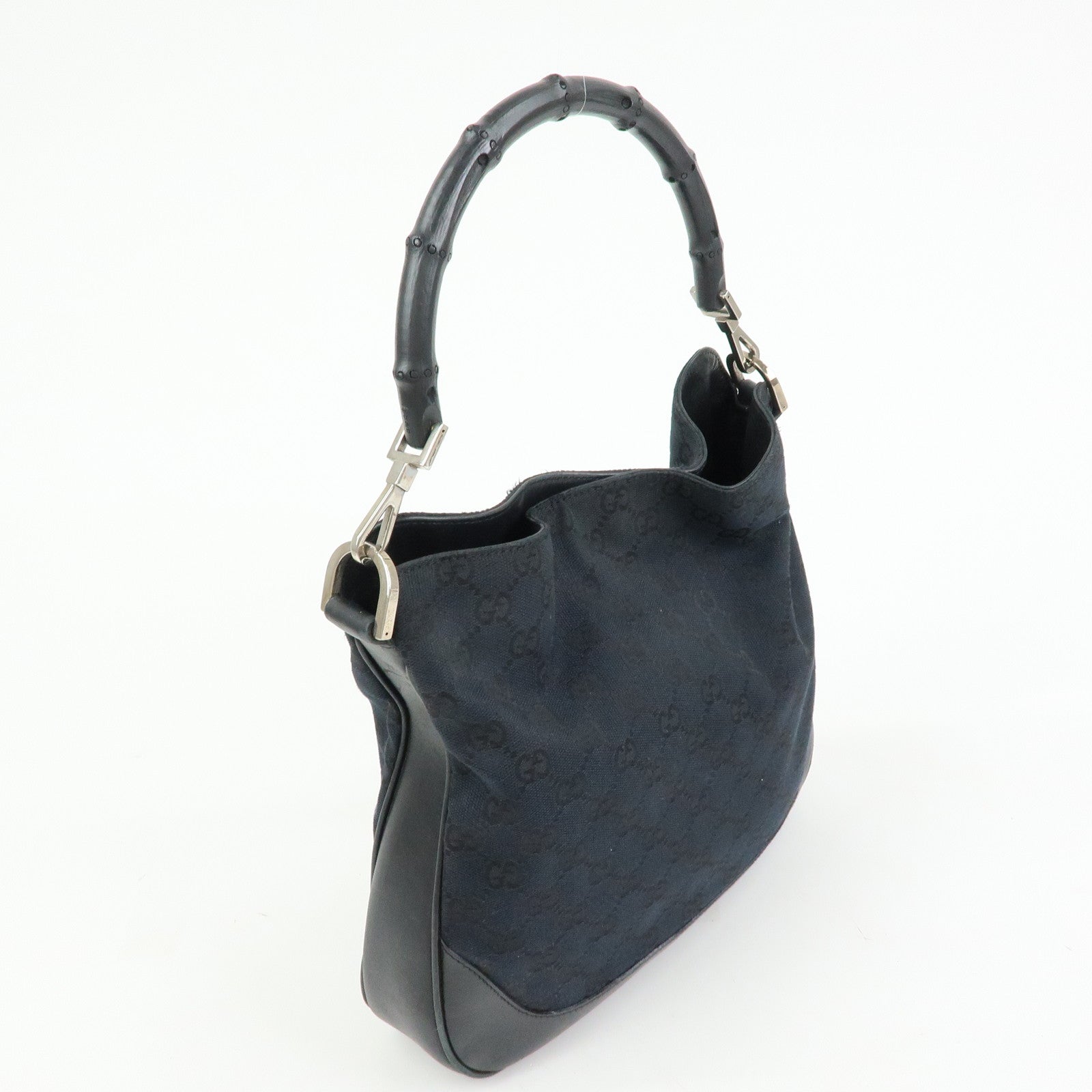 GUCCI Bamboo GG Canvas Leather Shoulder Bag Black 001・4095・001553