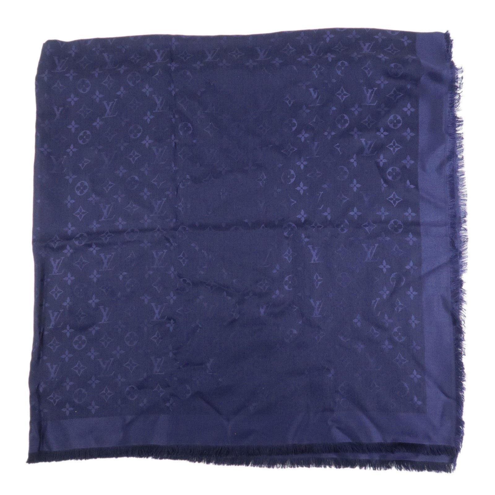 Louis Vuitton Monogram Silk Wool Scarf Shawl Bleu Nuit M72412