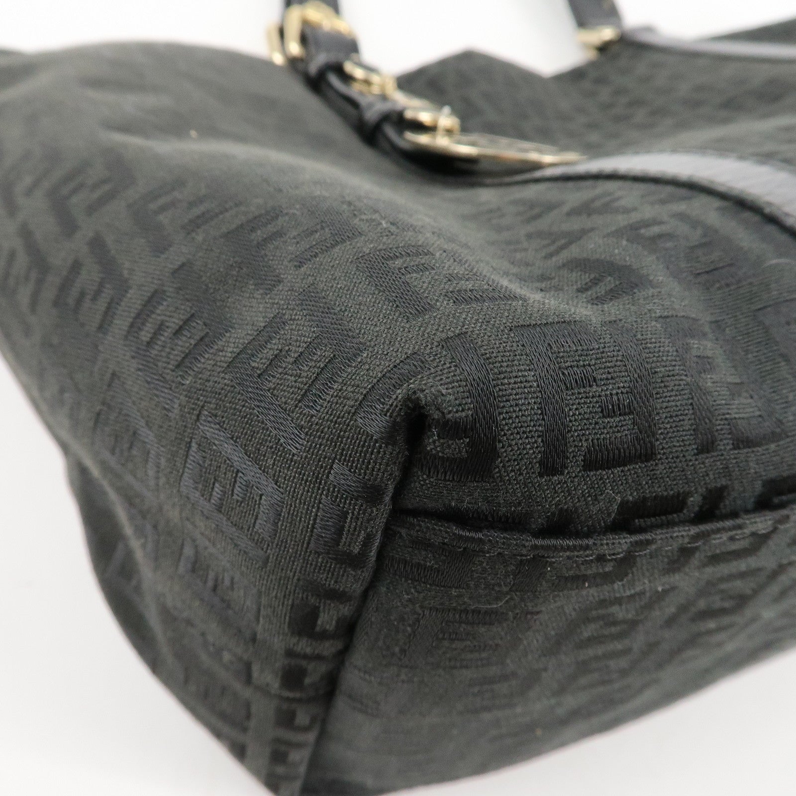 FENDI Zucchino Canvas Leather Tote Bag Shoulder Bag Black 8BH215 Used