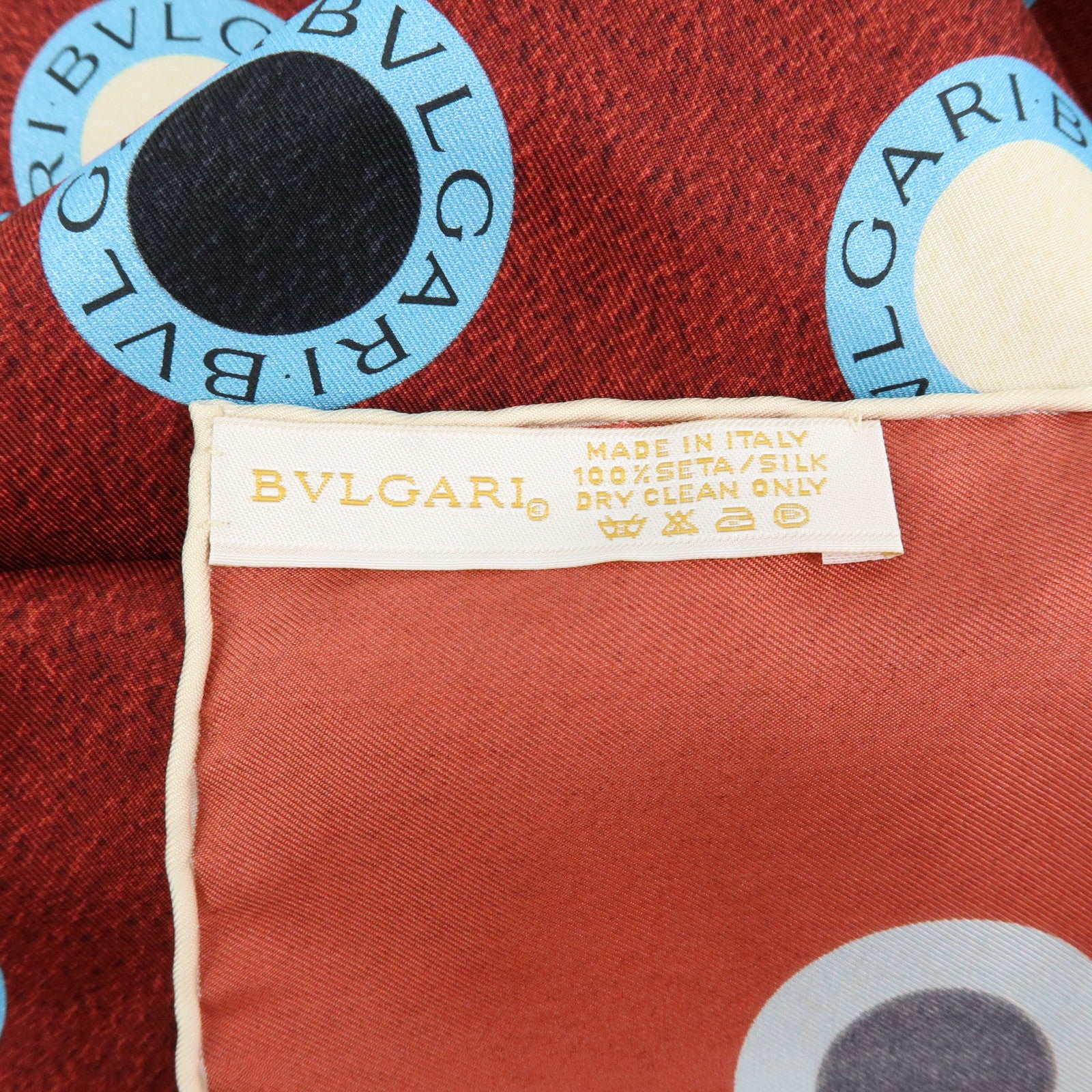 BVLGARI Logo Silk 100% Scarf Wine Red Light Blue Black