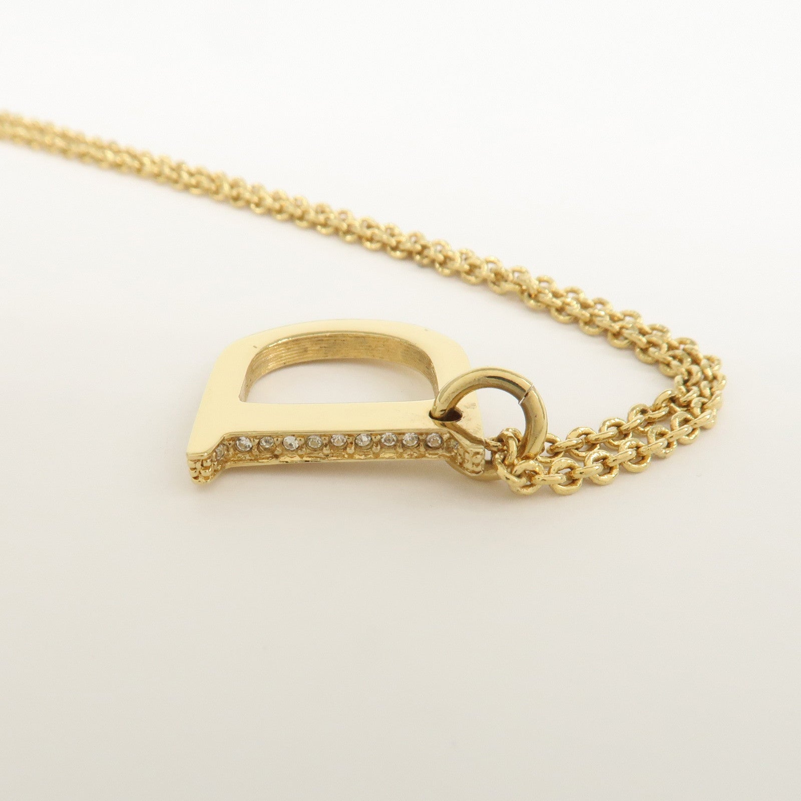 Christian Dior Logo Metal Rhinestone Necklace Gold