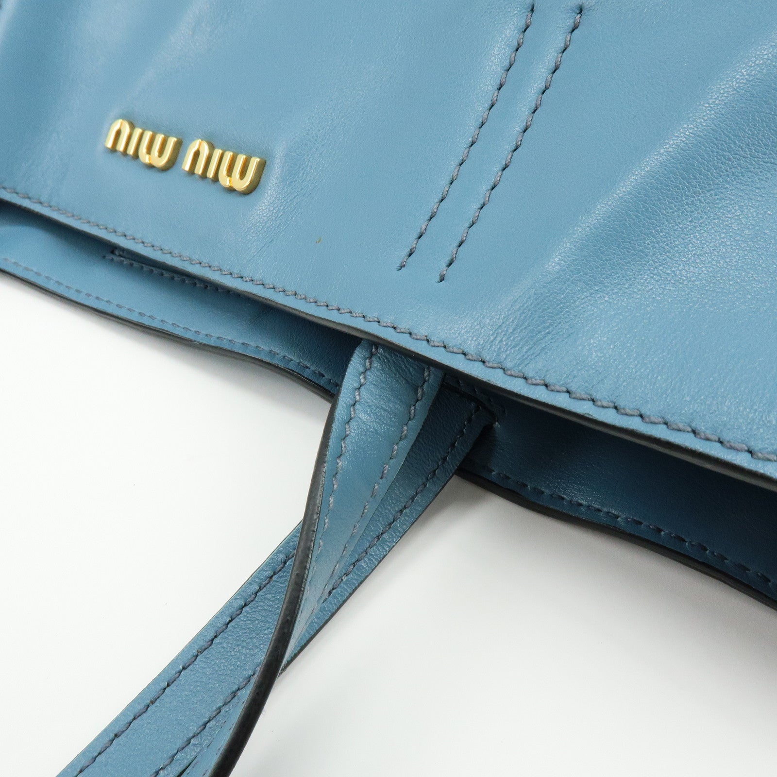 MIU MIU Soft Calf Leather Tote Bag Shoulder Hand Bag Blue R1914S