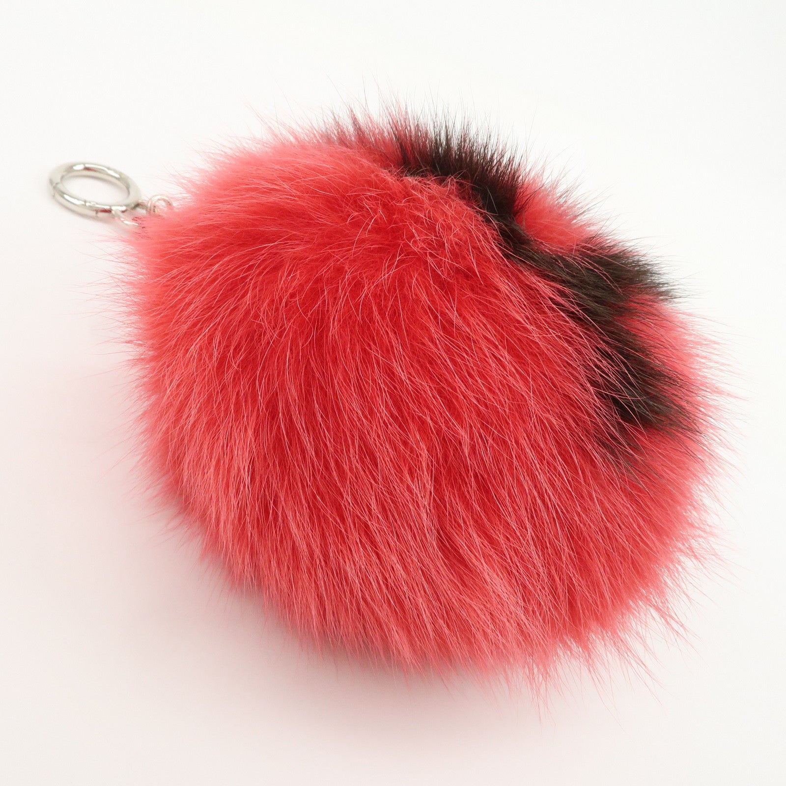 FENDI ABCHARM Initial A Pompom Fur Leather Bag Charm Key Chain Red