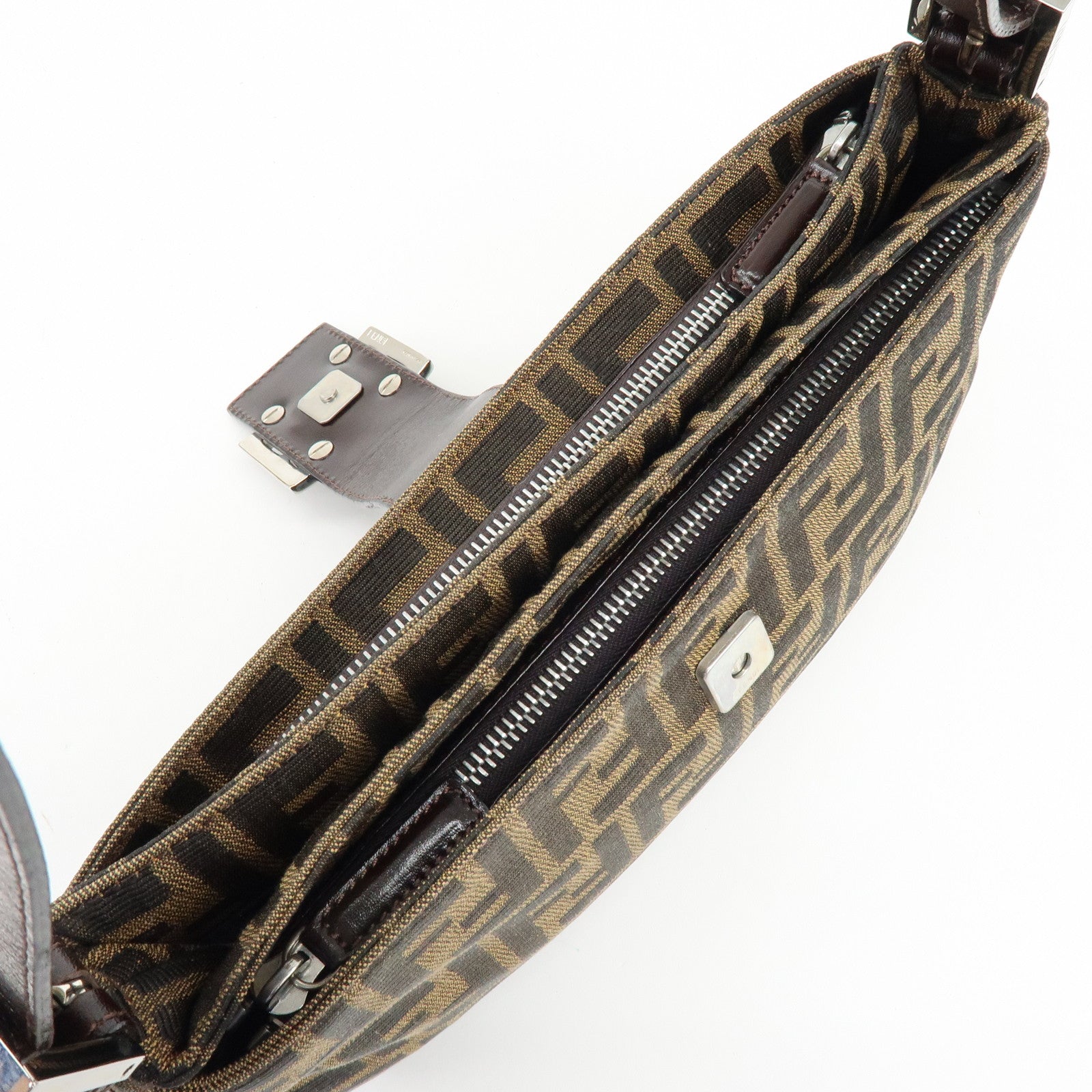 FENDI Zucca Canvas Leather Hand Bag Shoulder Bag Brown 26722