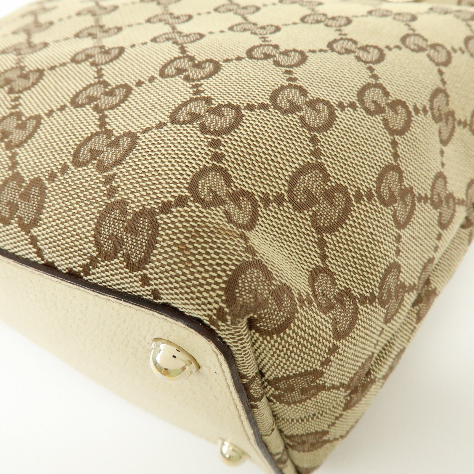 GUCCI GG Canvas Leather Tote Bag Hand Bag Beige Ivory 120840