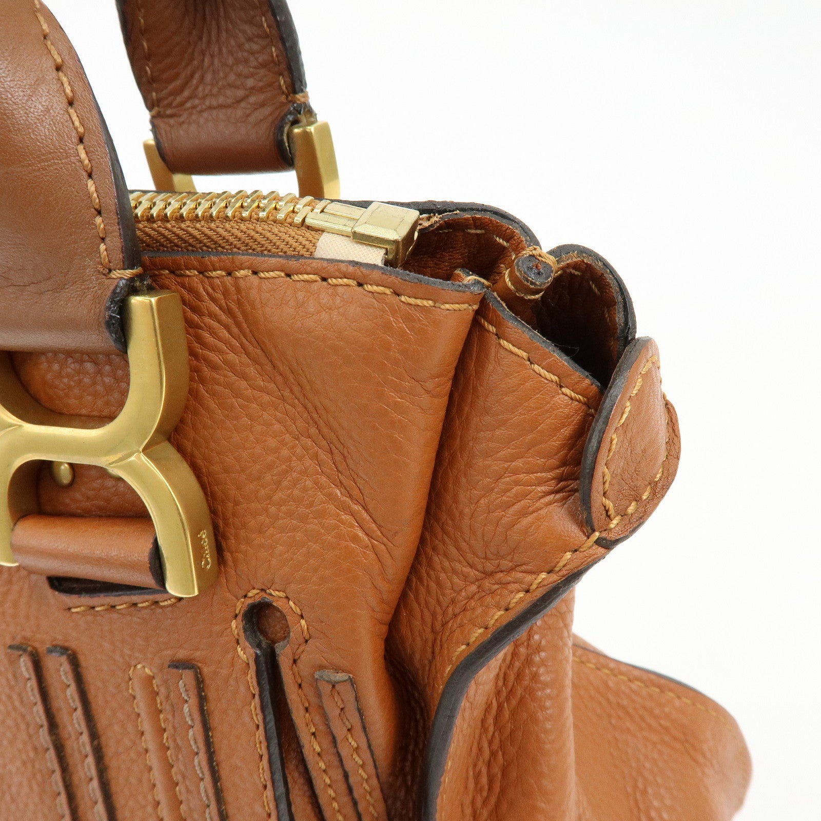Chloe Marcie Leather Tote Bag Hand Bag Shoulder Bag Brown