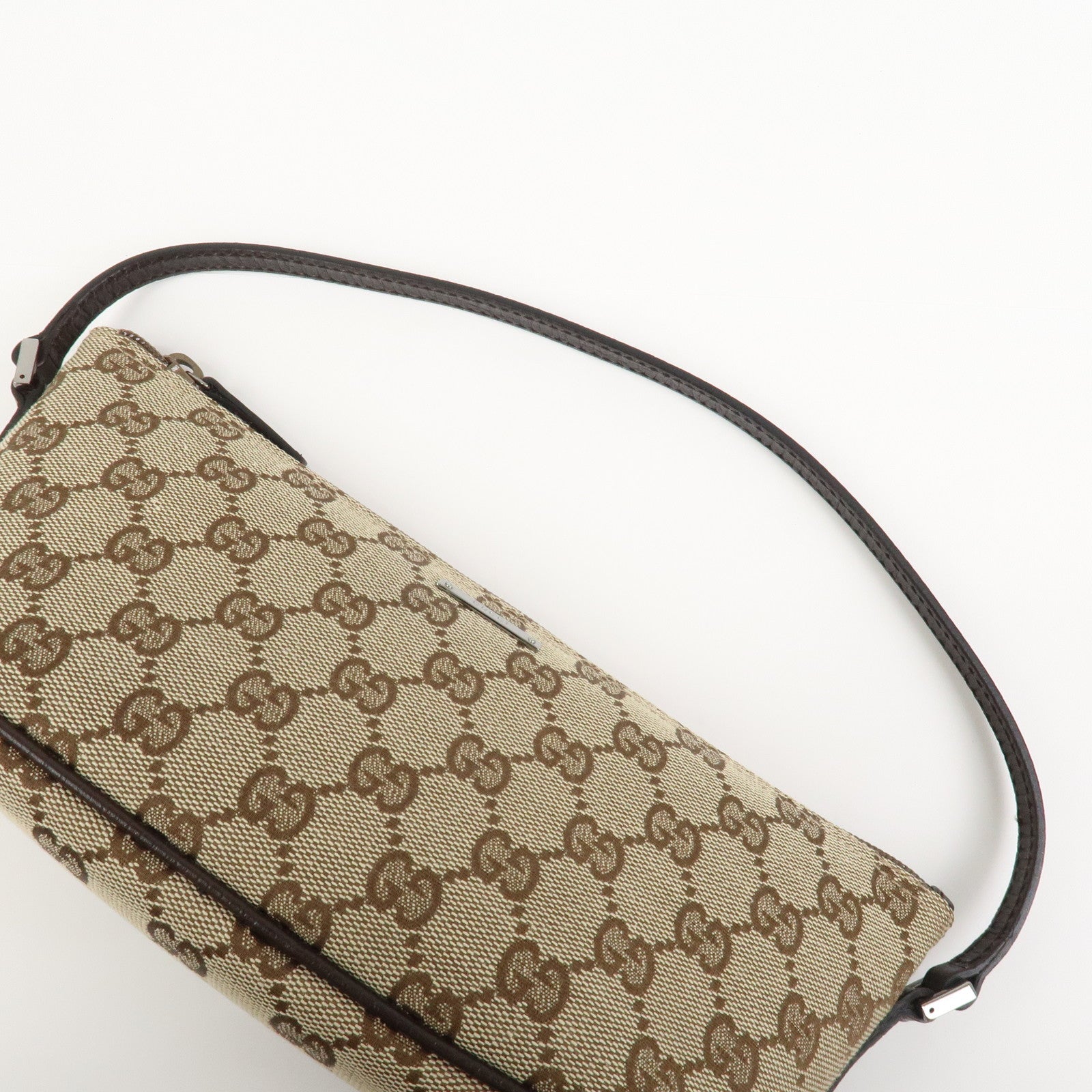 GUCCI Boat Bag GG Canvas Leather Hand Bag Brown 07198