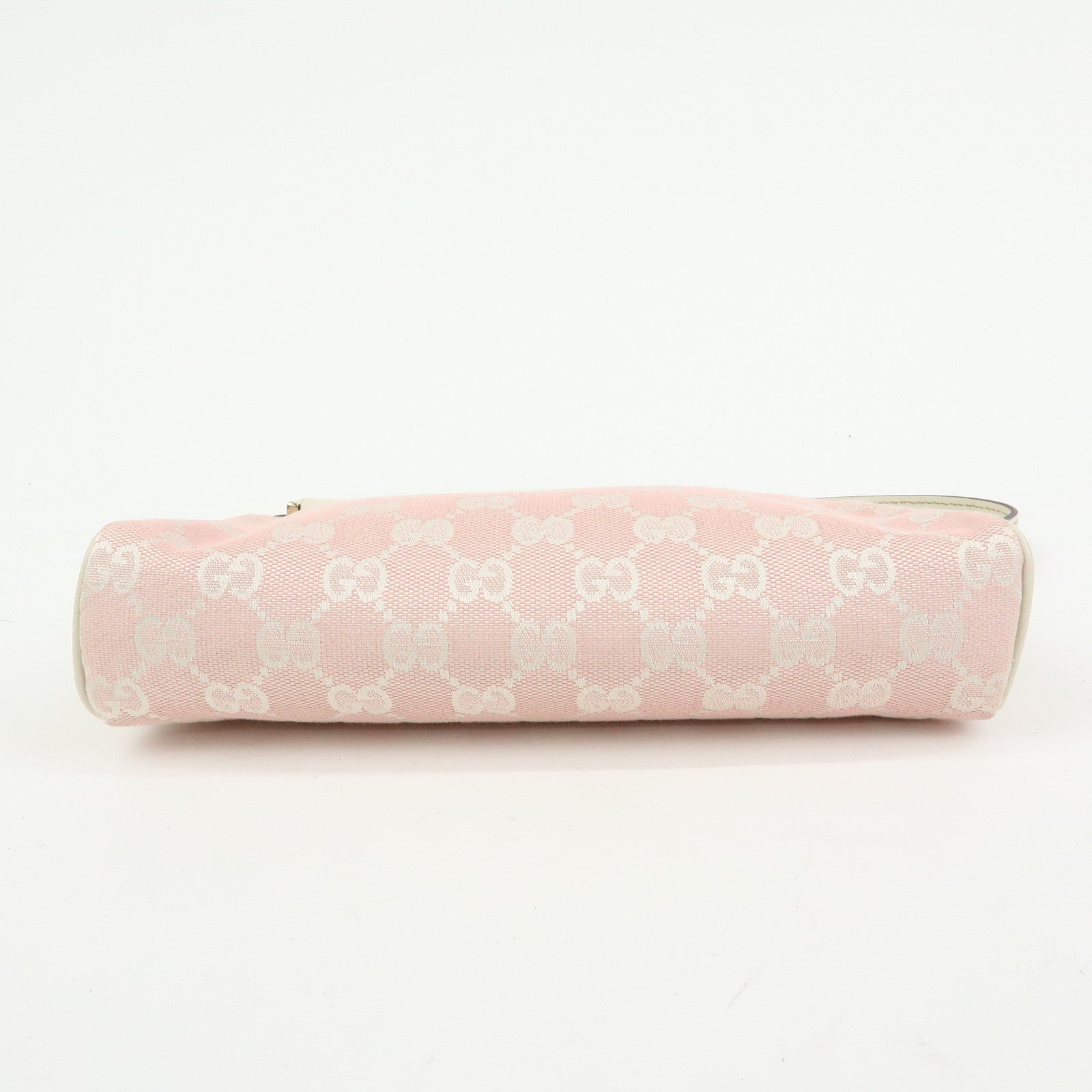 GUCCI Abbey GG Canvas Leather Hand Bag Pouch Pink Ivory 145750