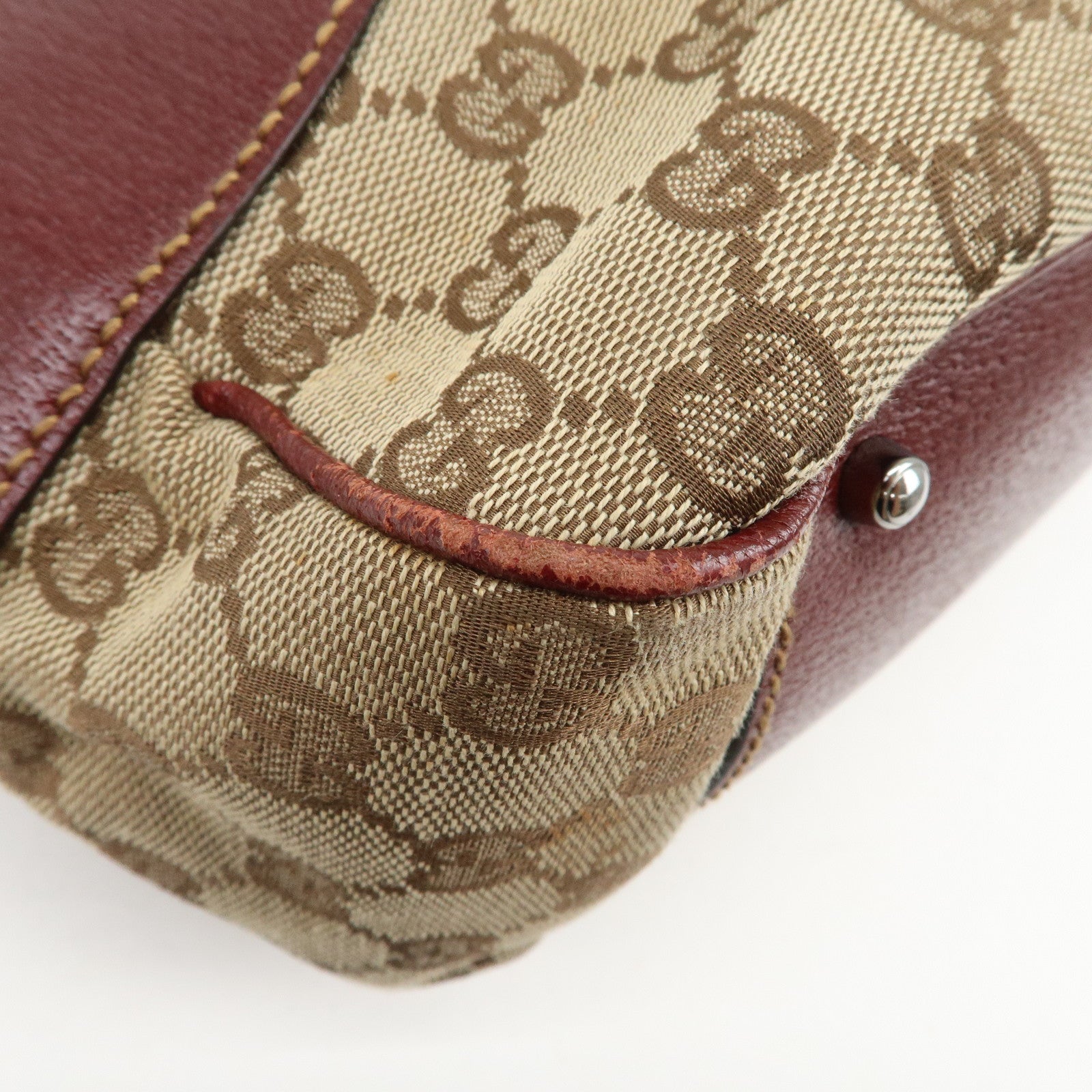 GUCCI GG Monogram Canvas Leather Tote Bag Beige Bordeaux 113011