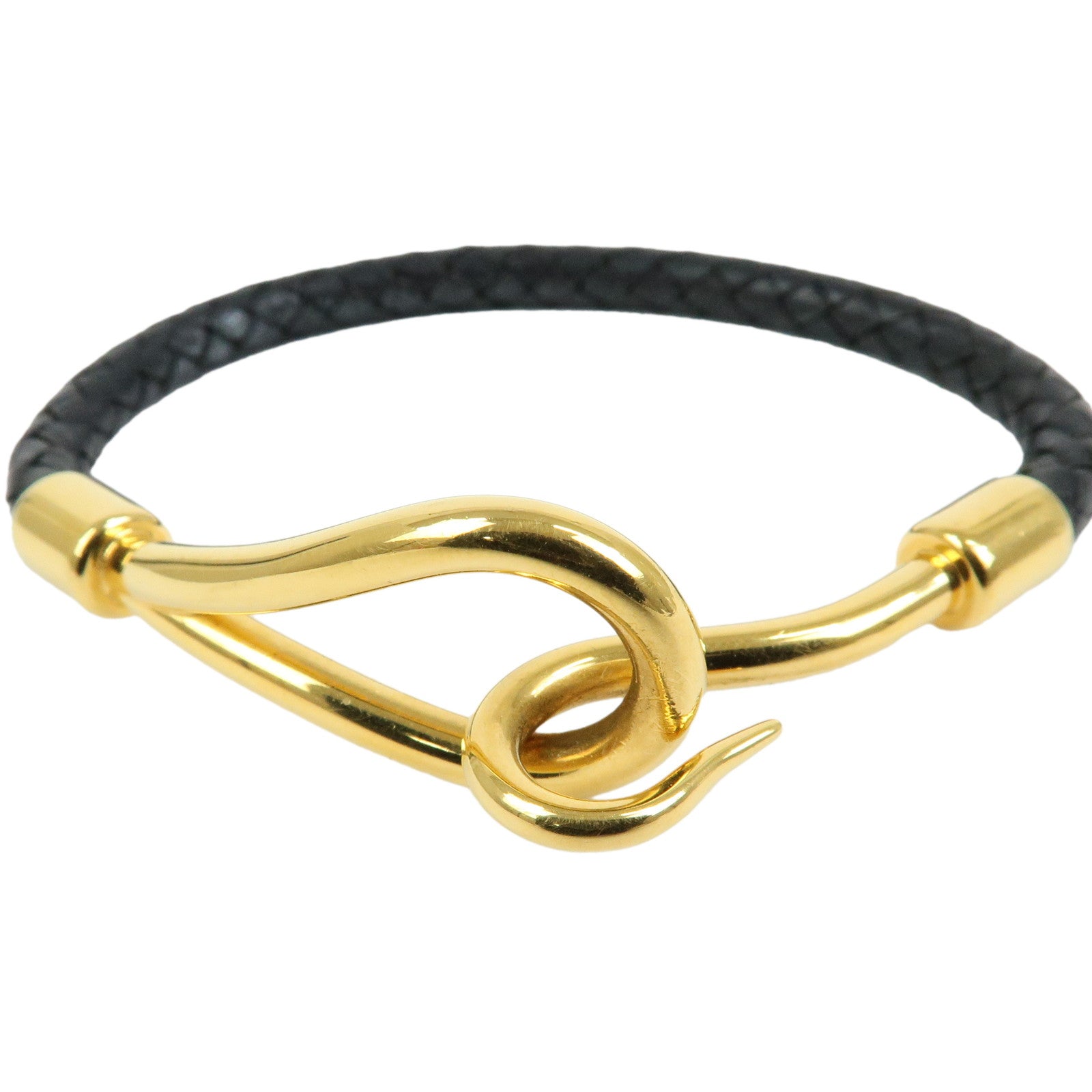 HERMES Jumbo Choker Leather Bracelet Black Gold Hardware