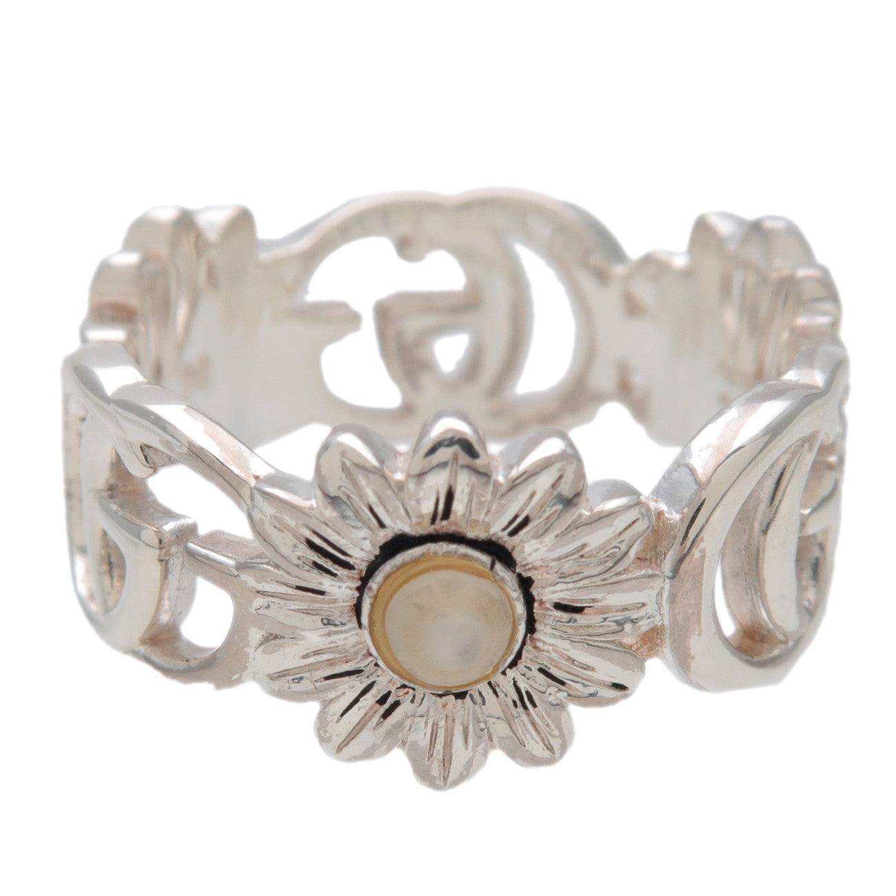 GUCCI Double G Mother of Pearl Ring SV925 Pearl Blue Topaz 527394