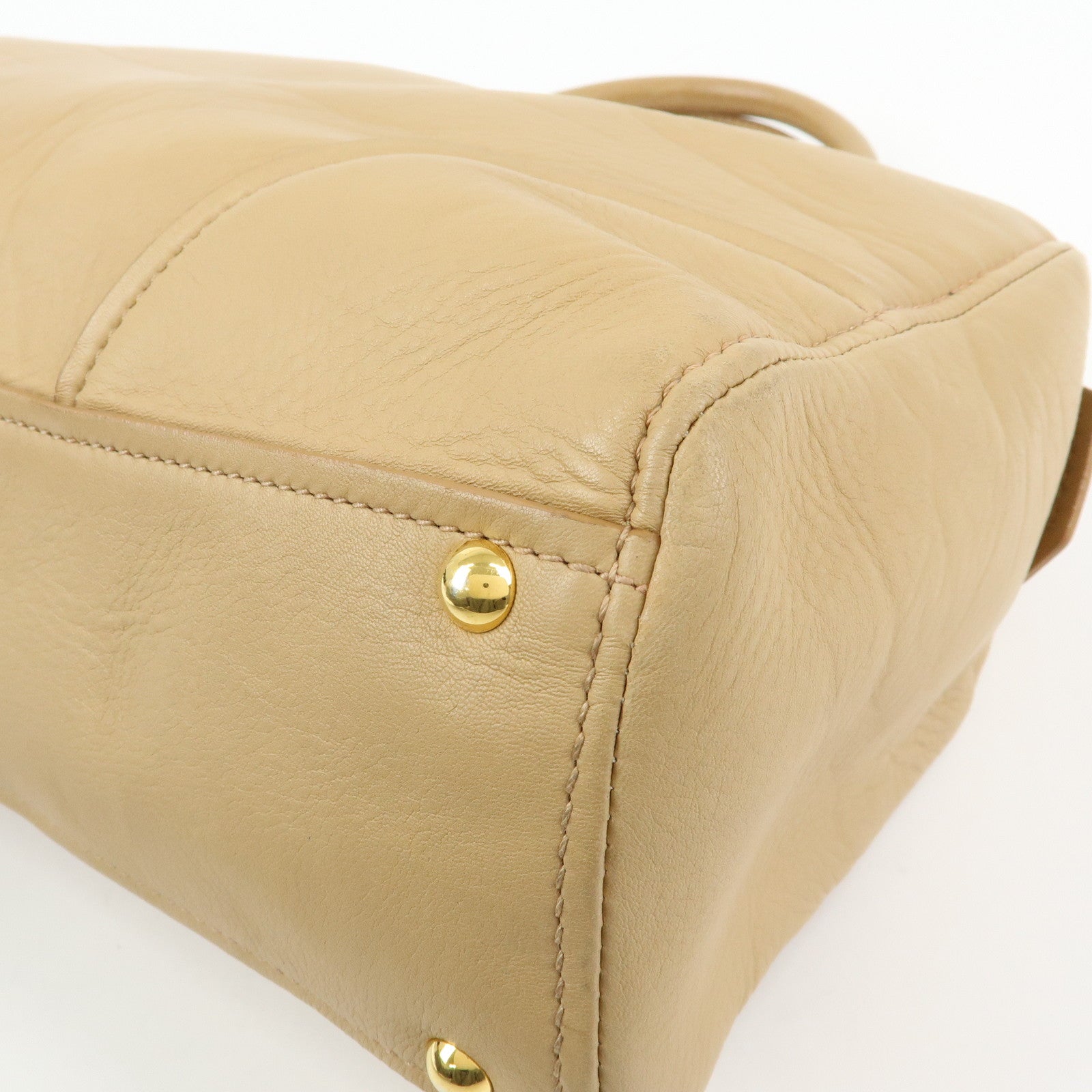 MIU MIU Logo Leather Hand Bag Boston Bag Beige