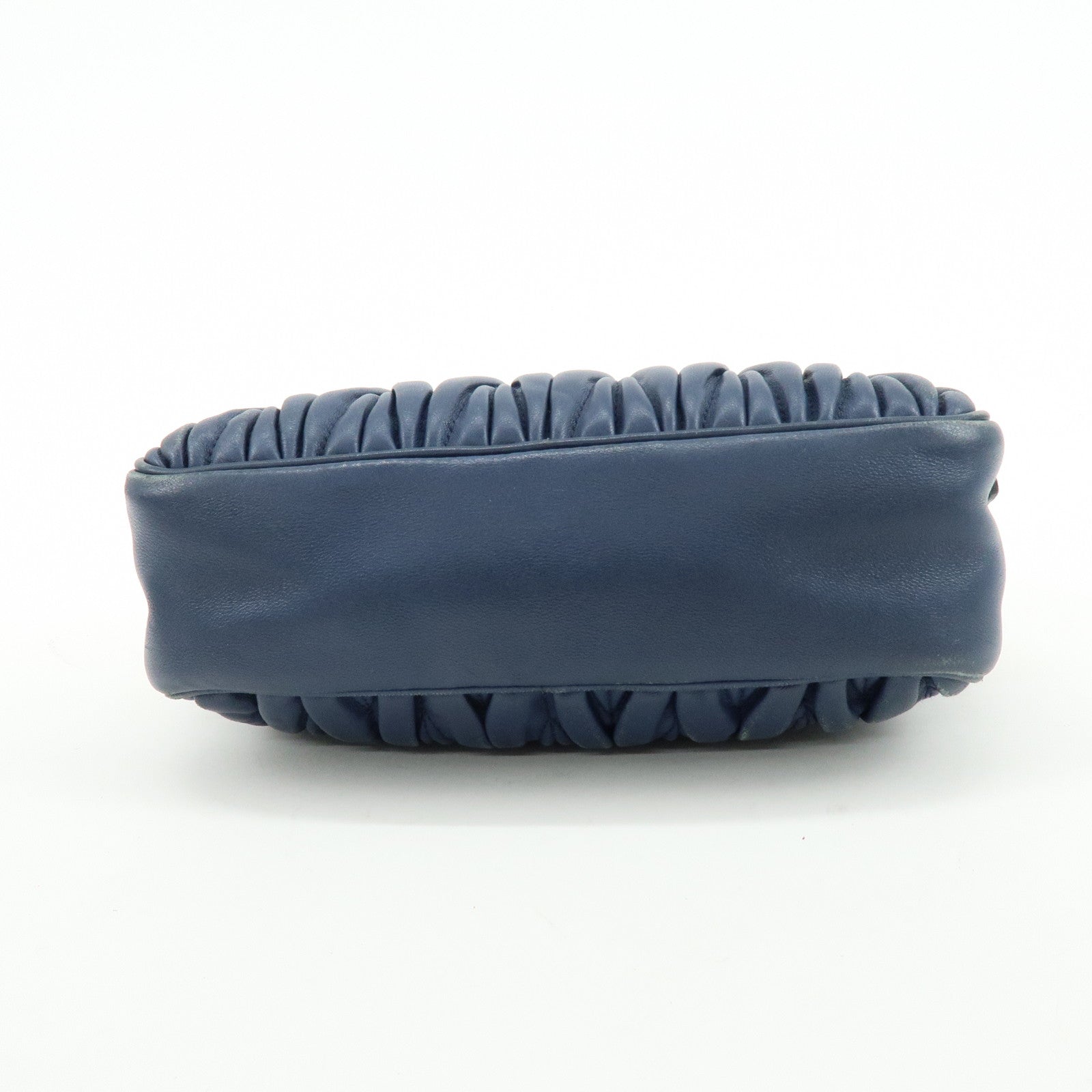 MIU MIU Matelasse Leather Gathered Shoulder Bag Crossbody Bag Navy