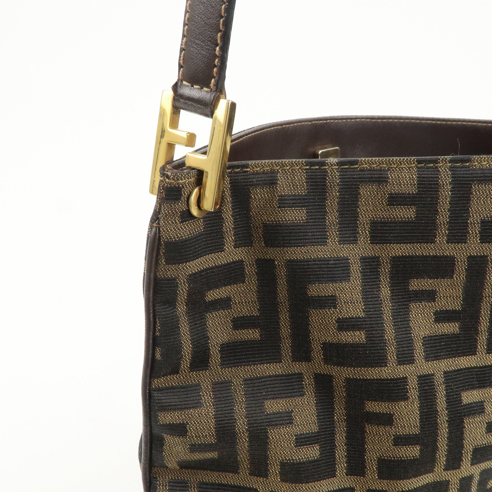 FENDI Zucca Canvas Leather Shoulder Bag Hand Bag Brown Black 15082