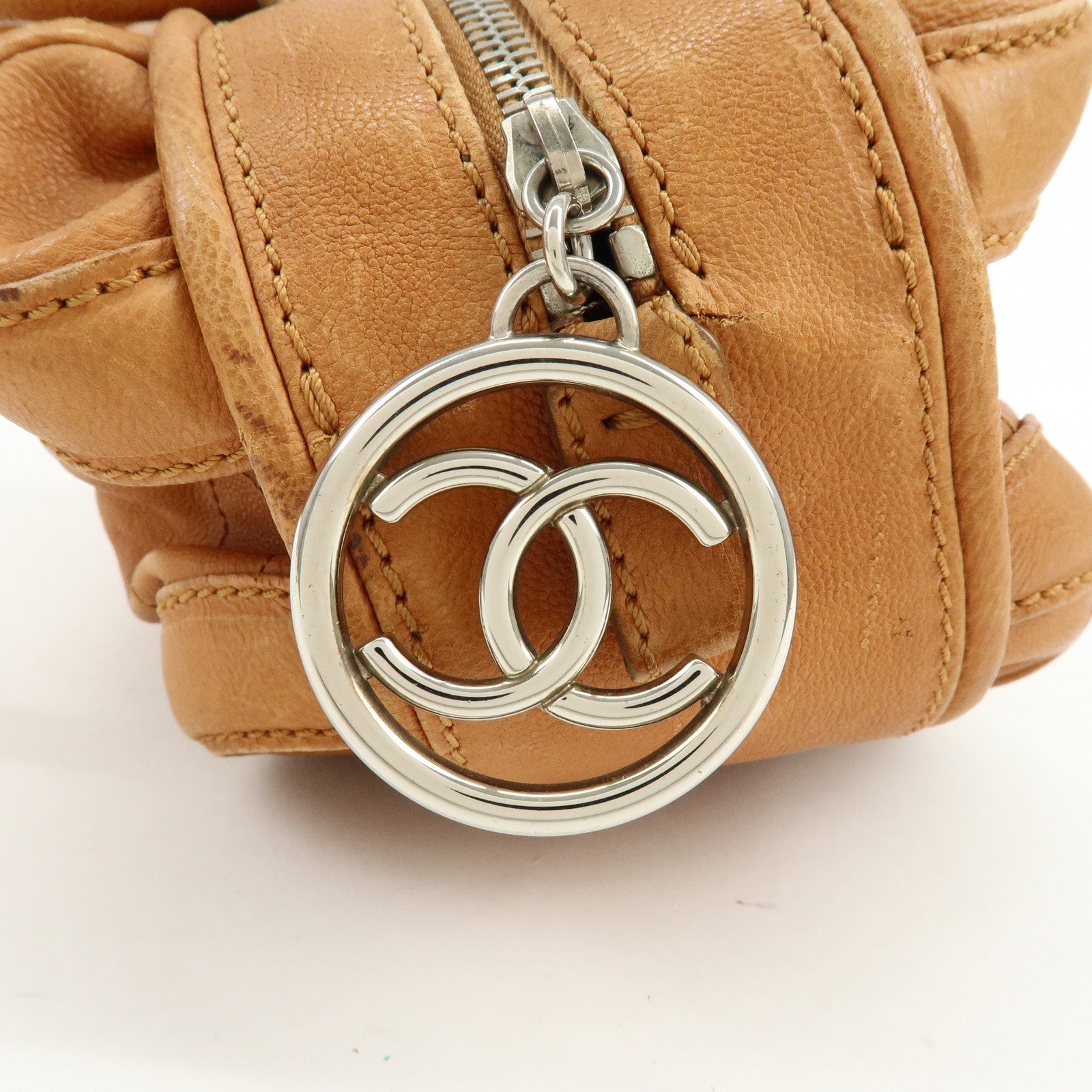 CHANEL COCO Mark Calf Leather Hand Bag Brown