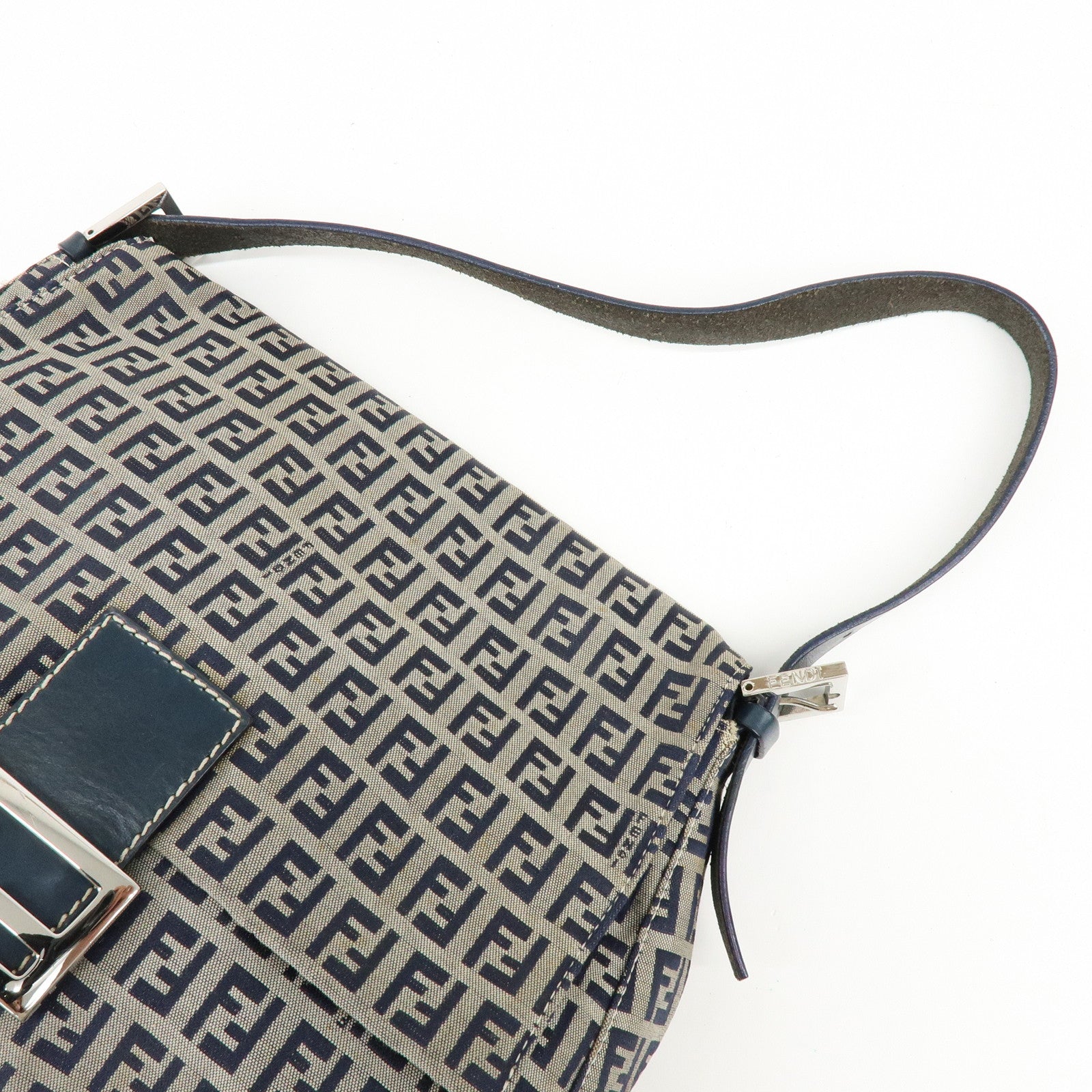 FENDI Mamma Baguette Zucchino Canvas Leather Shoulder Bag 26325