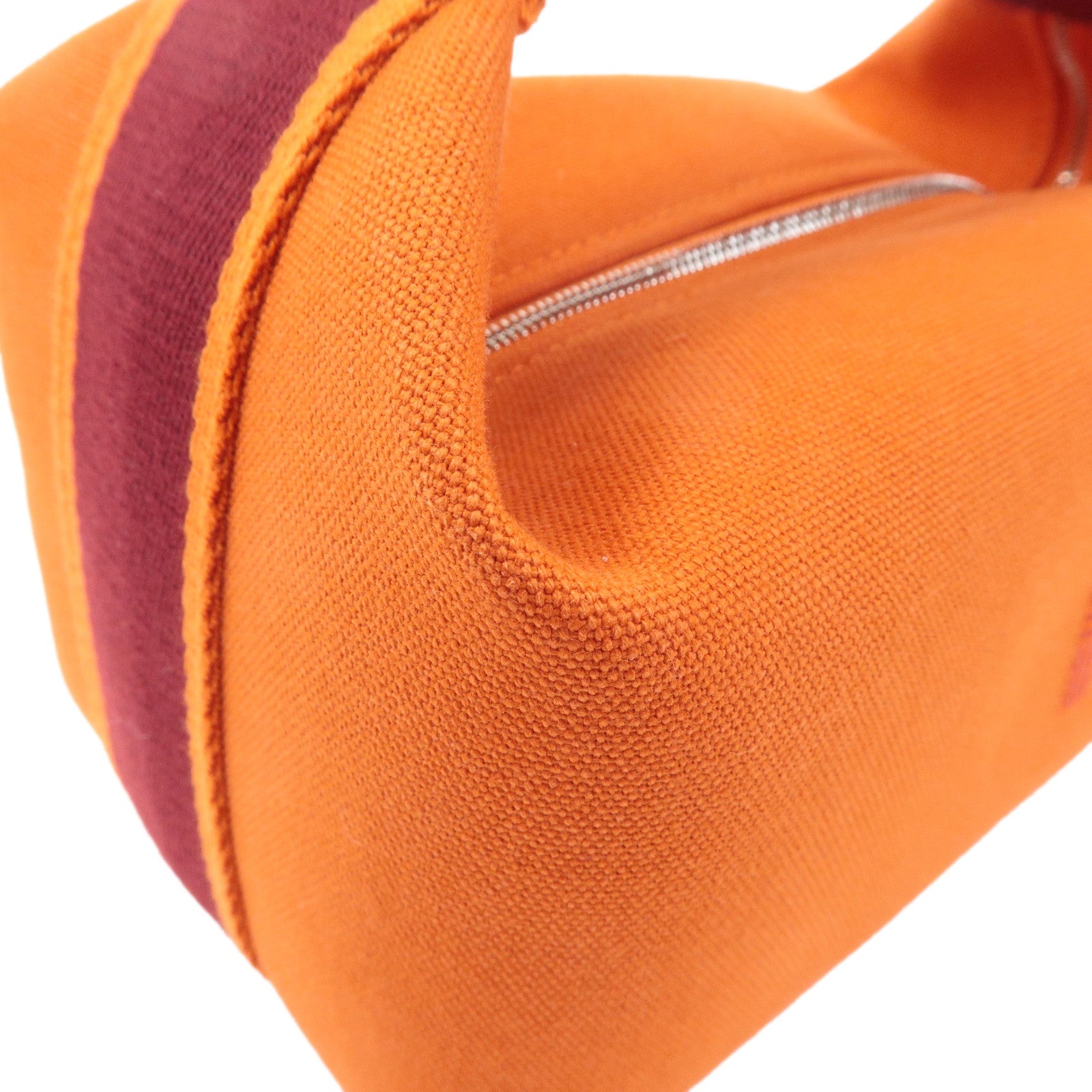 HERMES Canvas Bride A Brac PM Hand Bag Orange Silver HDW Used