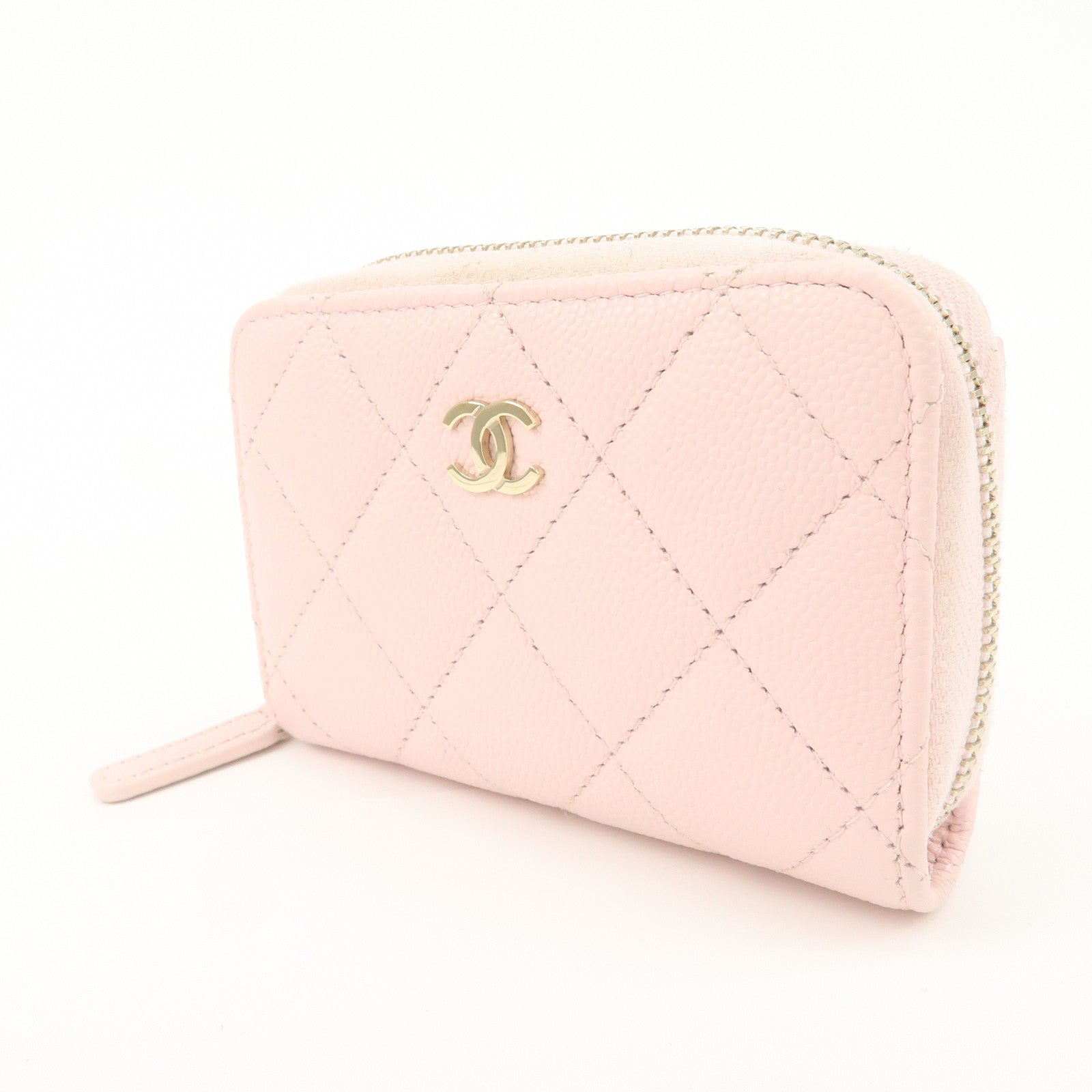 CHANEL Time Classic Matelasse Caviar Skin Zippy Coin Purse Pink AP0216 Used