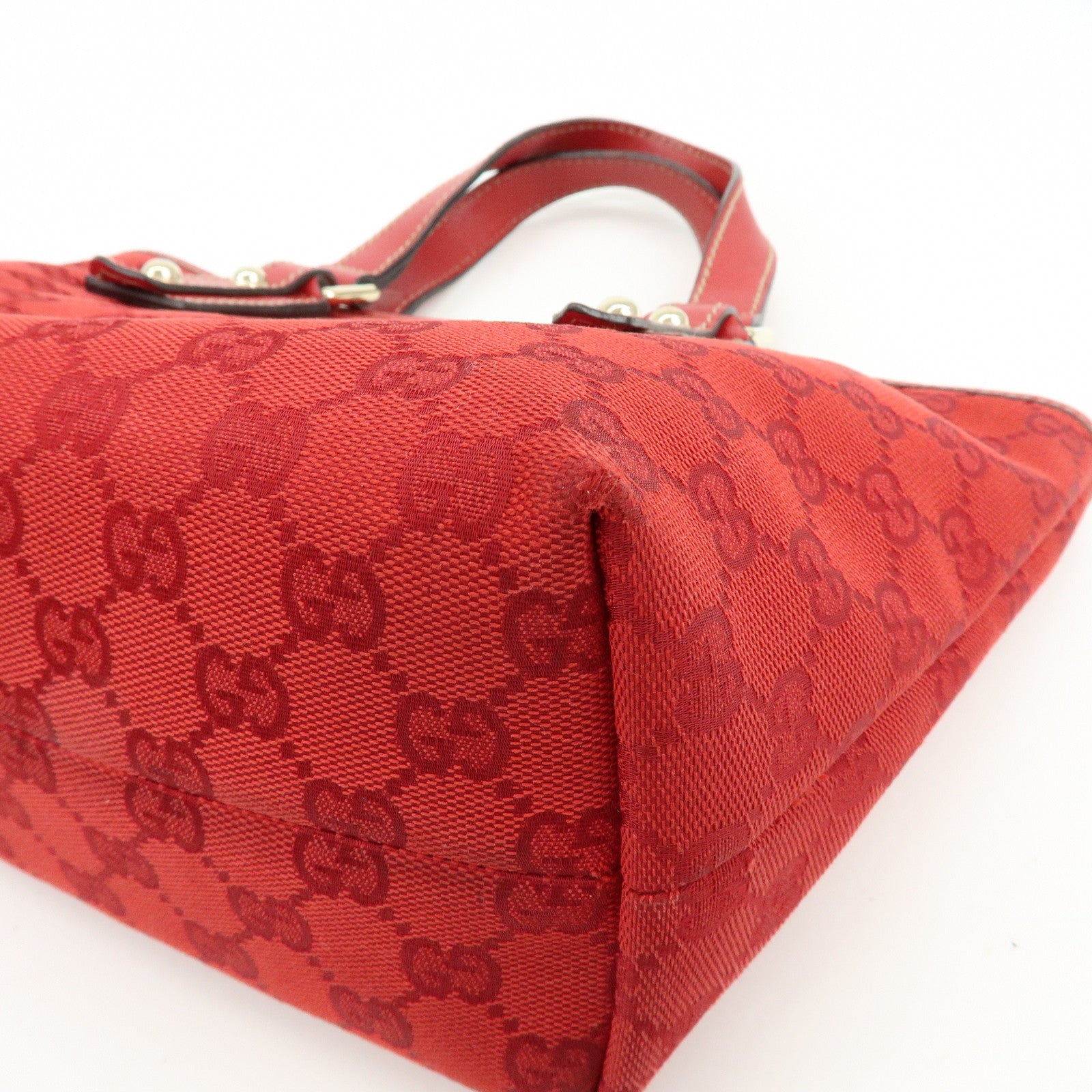GUCCI GG Canvas Leather Tote Bag Hand Bag Red 257249