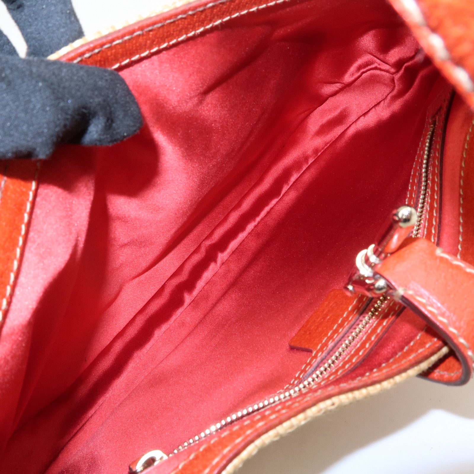 GUCCI New Jackie Raffia Leather Shoulder Bag Natural Orange 140040