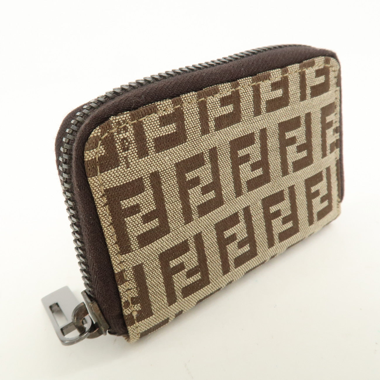 FENDI Zucca Canvas Leather 6 Ring Zippy Key Case Beige 8AP000