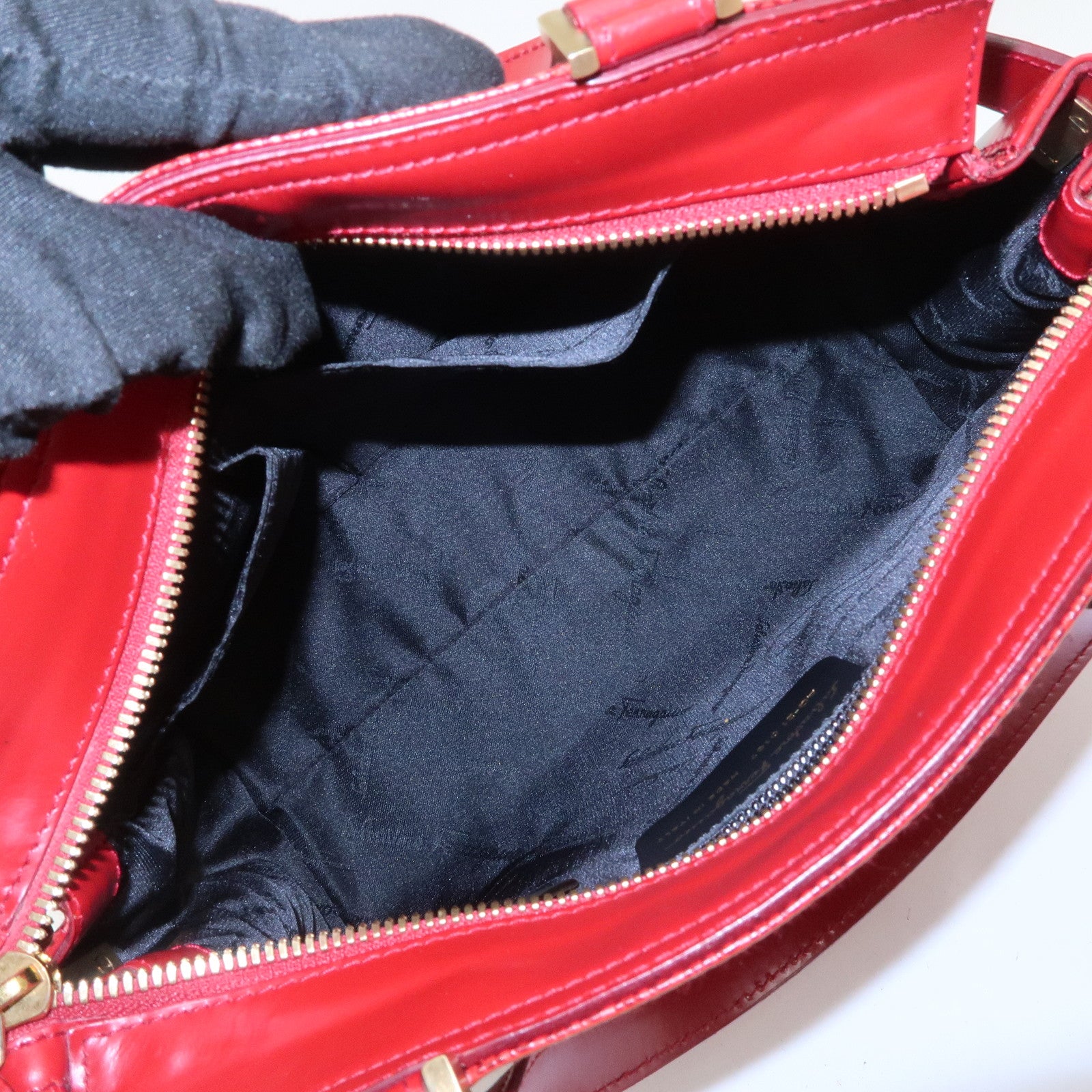 Ferragamo Gancini Leather 2WAY Bag Hand Bag Shoulder Bag Red