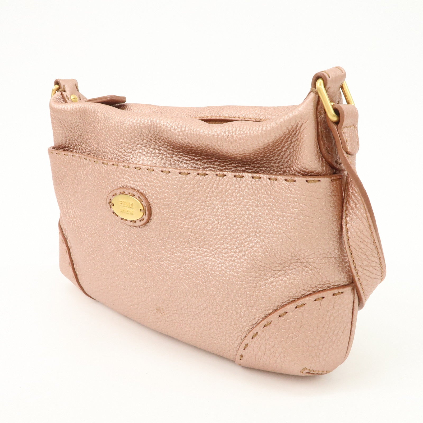 FENDI Seleria Leather Shoulder Bag Champagne Pink 8BT200