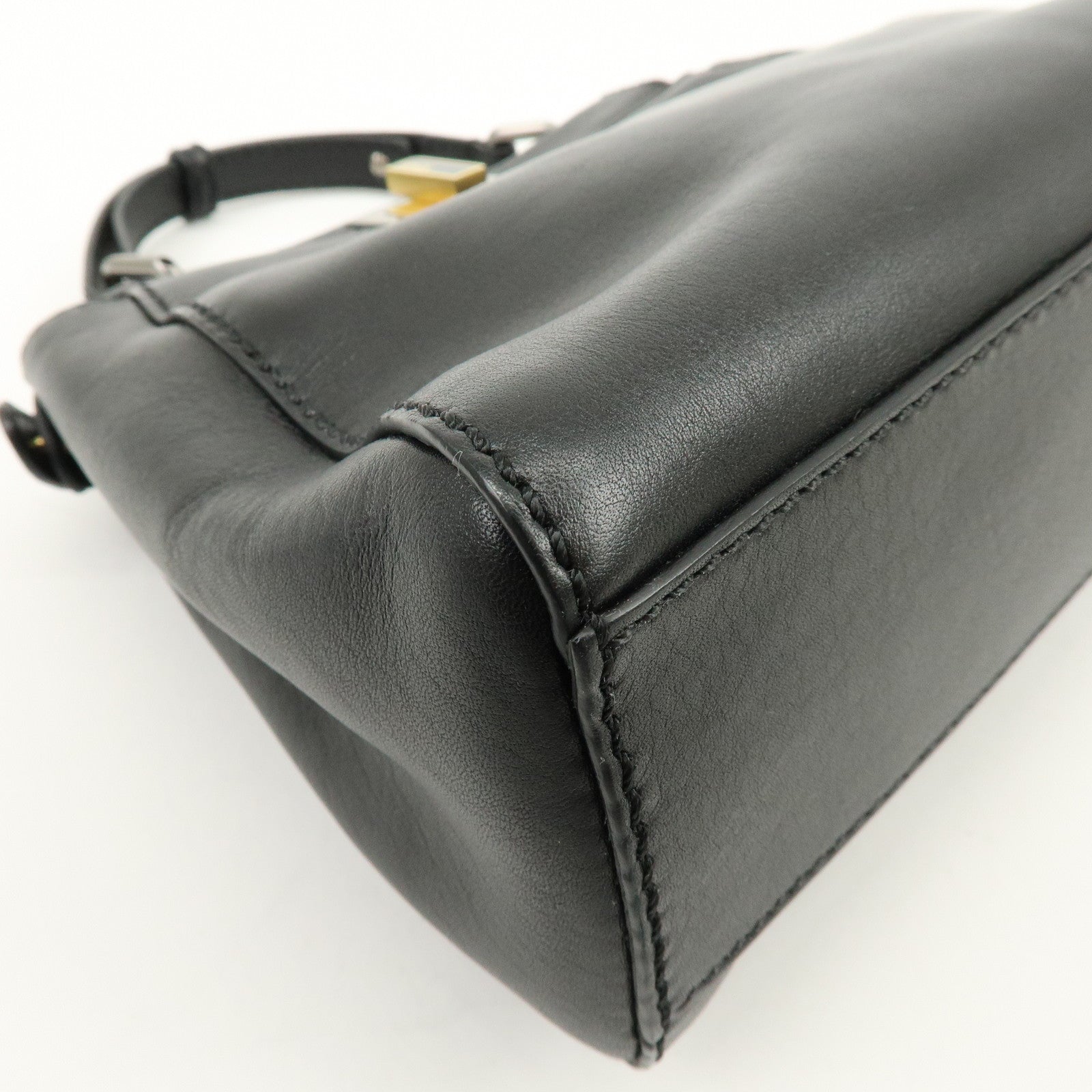 FENDI Peekaboo Leather 2Way Bag Hand Bag Shoulder Bag Black 8BN227