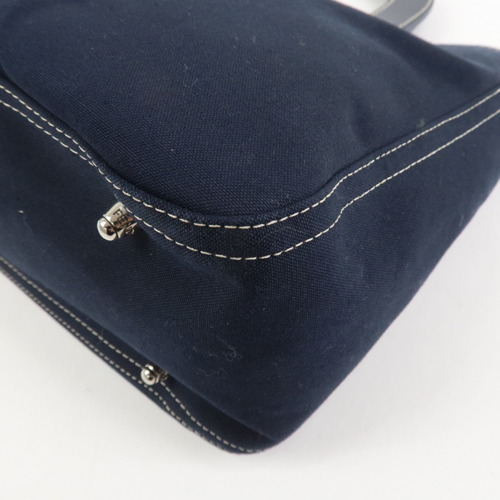 FENDI Canvas Leather Hand Bag Tote Bag Navy 26693