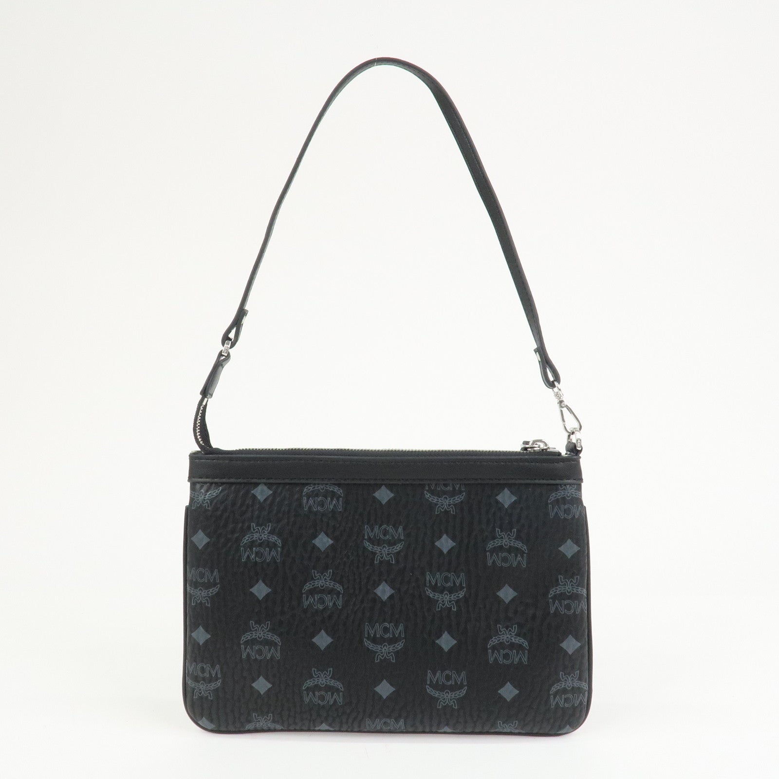 MCM Visetos Logo Leather Shoulder Bag Hand Bag Black