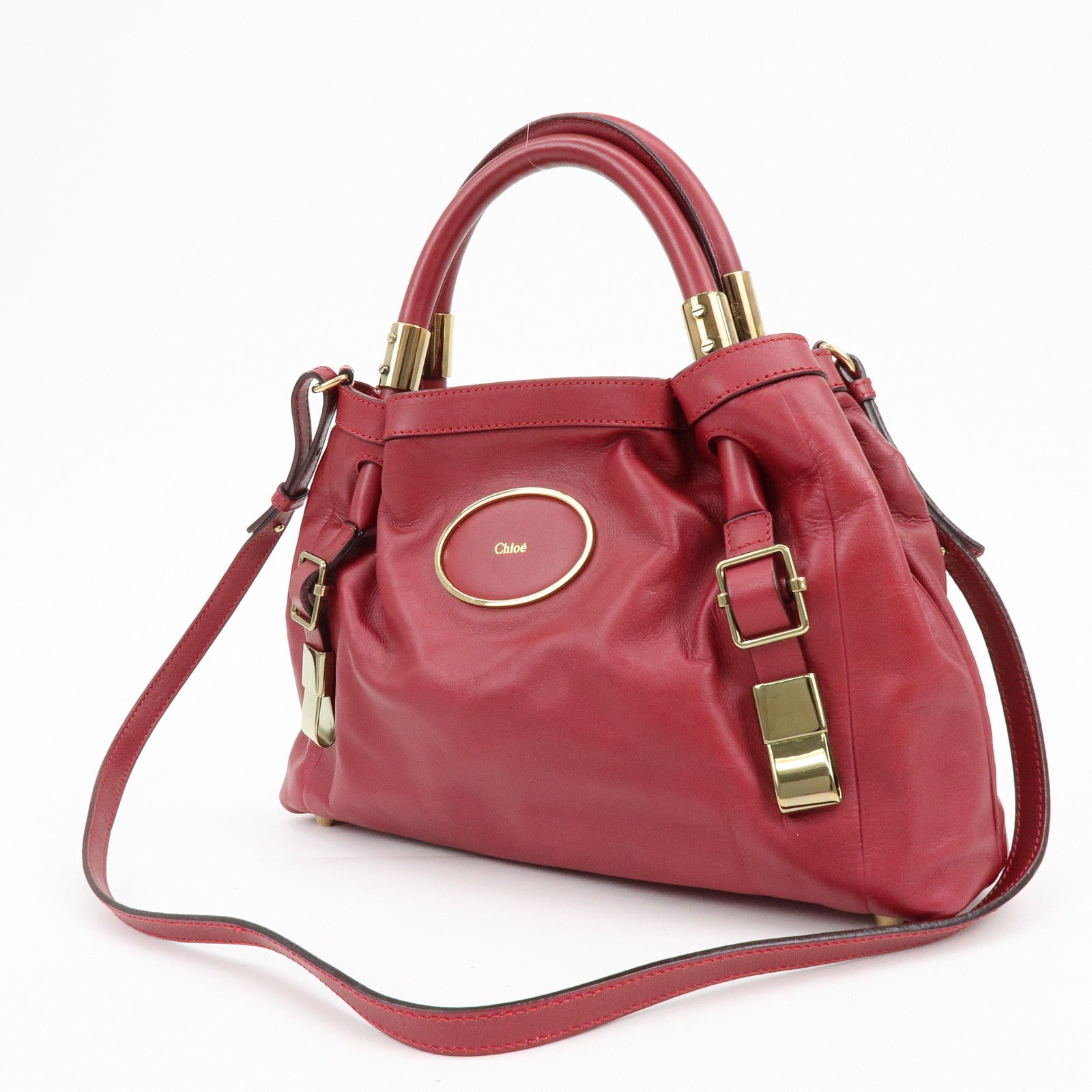 Chloe Victoria Leather 2Way Bag Shoulder Bag Hand Bag Red