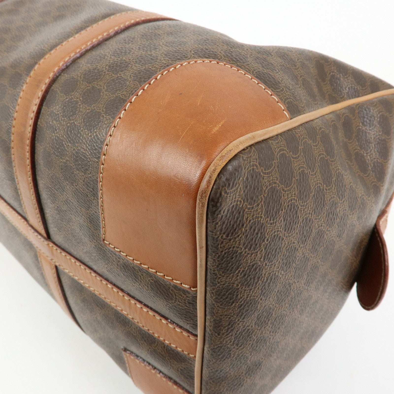 CELINE Macadam PVC Leather Boston Bag Hand Bag Brown