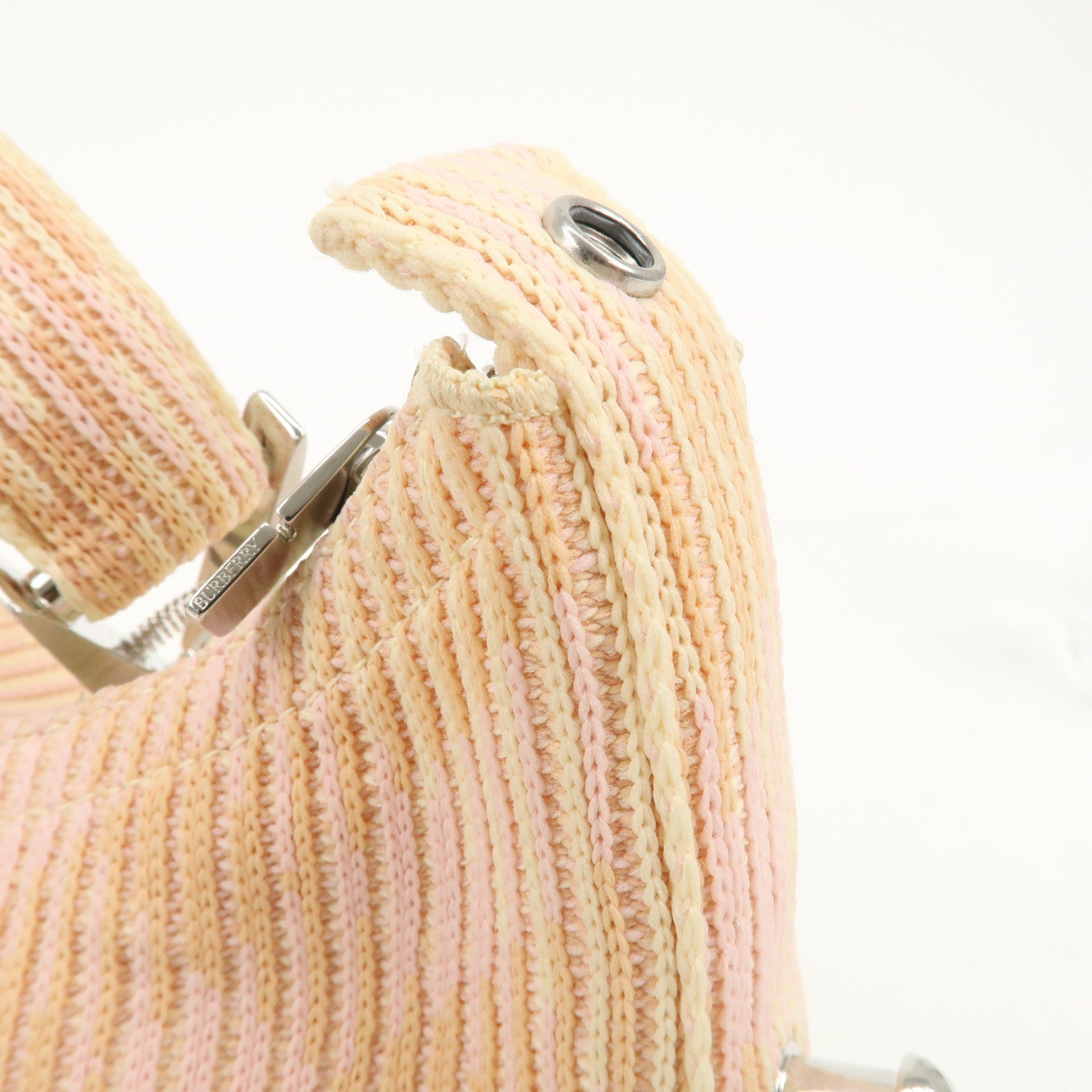 BURBERRY Cotton Mini Peg Duffle Hand Bag Beige Pink Yellow Used