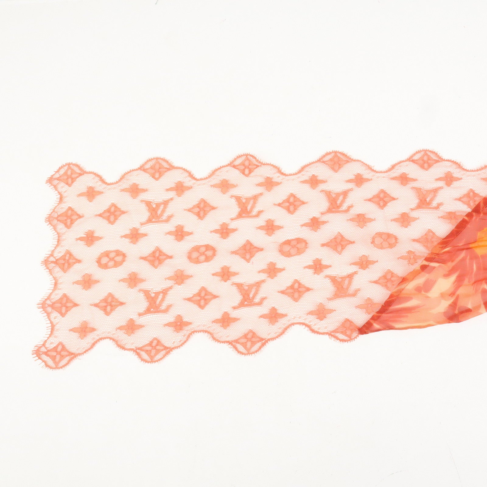 Louis Vuitton Monogram Silk Cotton Nylon Scarf Flower Print Orange