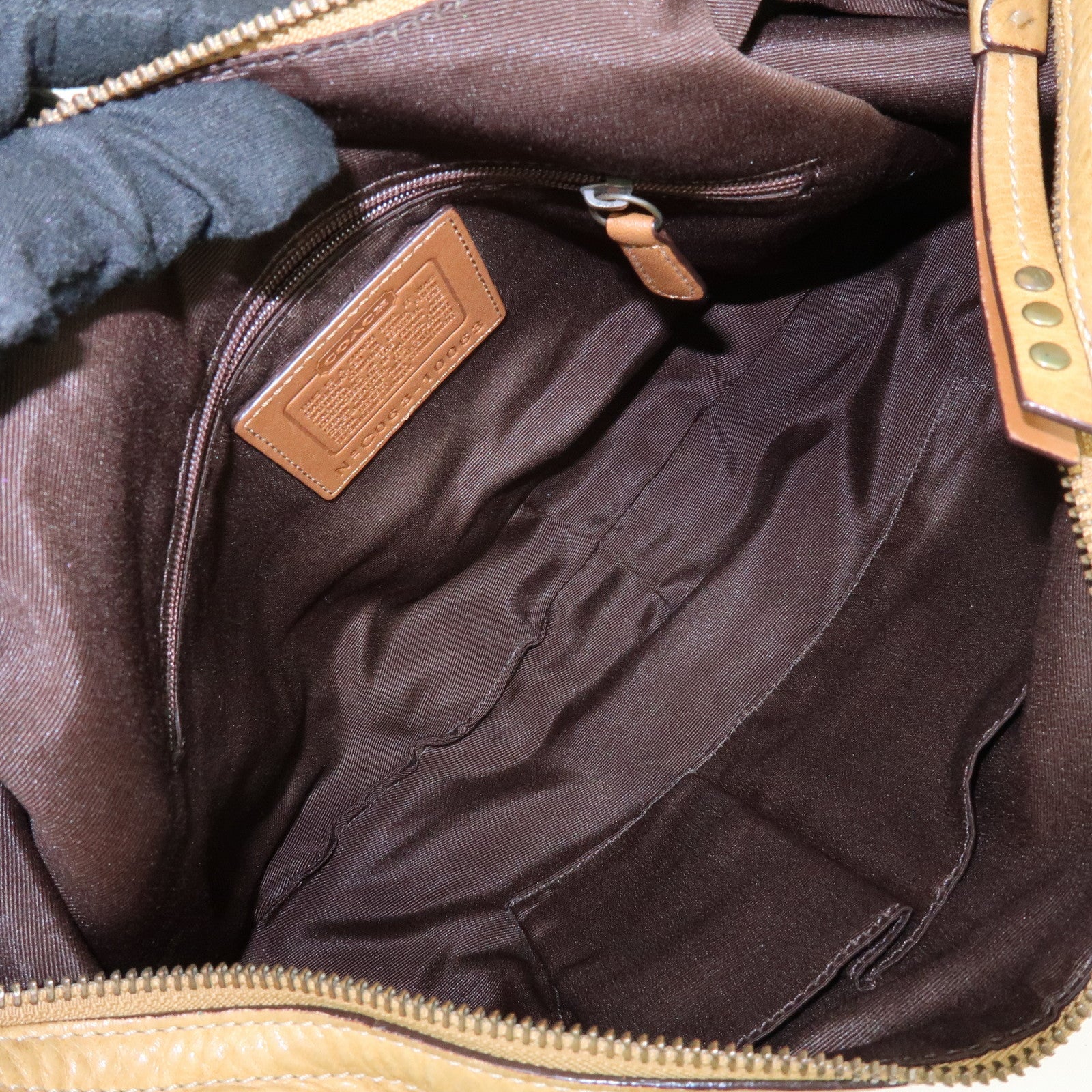 COACH Leather Shoulder Bag Hand Bag Studs Camel