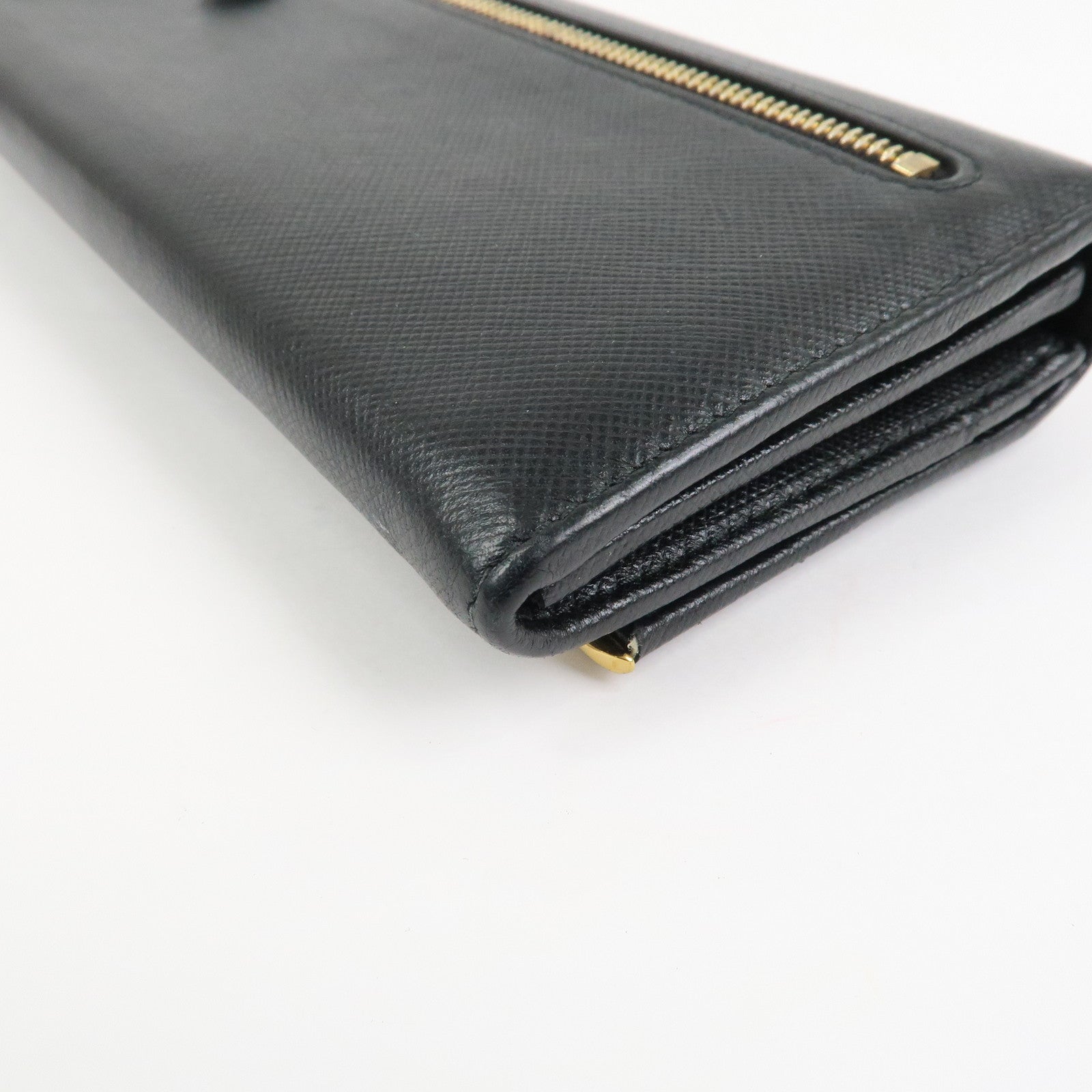 PRADA Saffiano Leather Flap Bi-Fold Long Wallet Black 1MH132