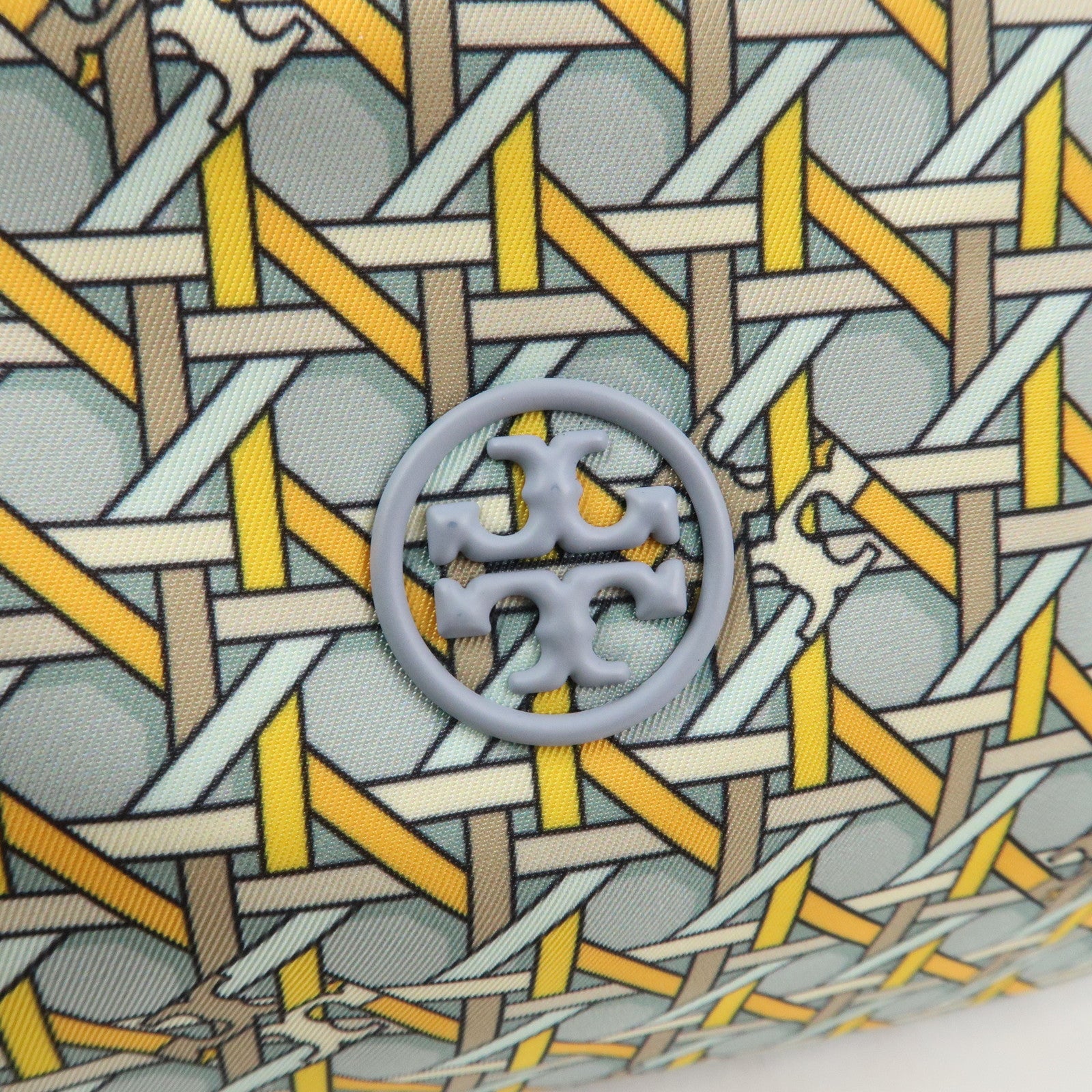 TORY BURCH Logo Nylon Pouch Cosmetics Pouch Makeup Bag Blue Yellow