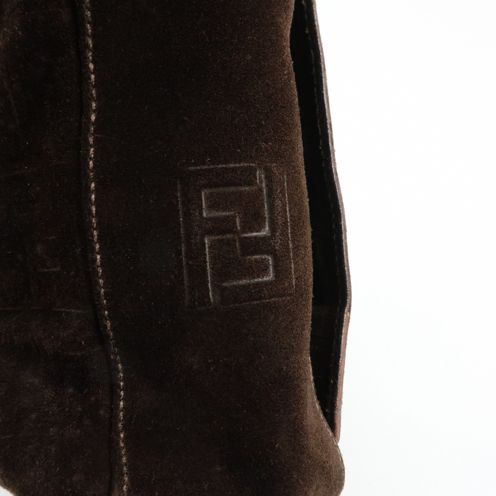 FENDI Zucca Suede Flap Shoulder Bag Crossbody Bag Brown