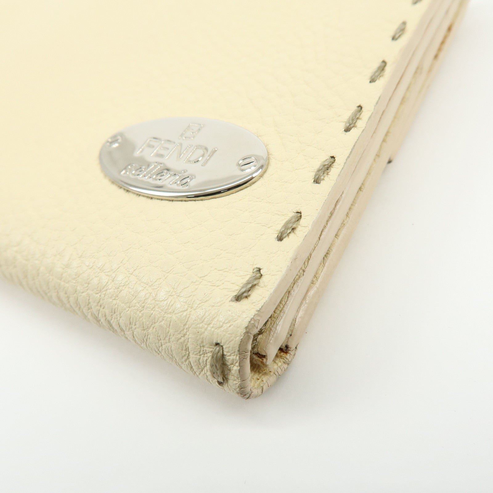 FENDI Selleria Calf Leather Long Wallet Ivory 8M0144