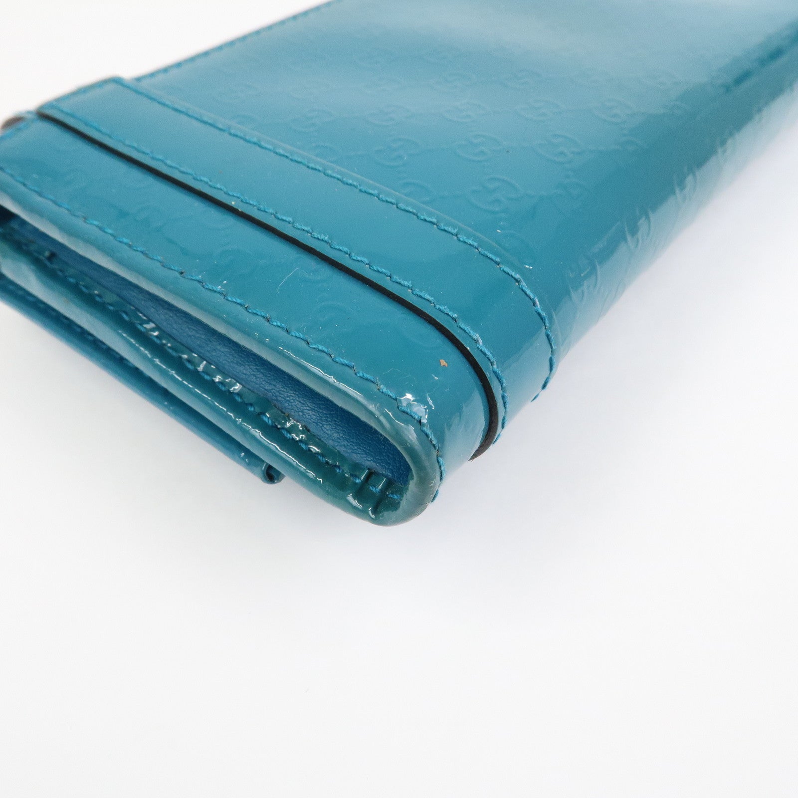 GUCCI  Patent Leather Flap Long Wallet Blue Green 309760