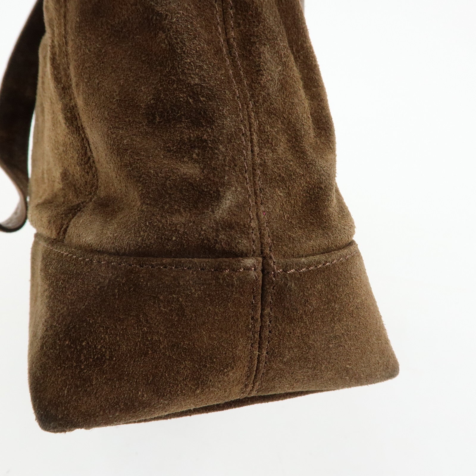 CHANEL Logo Suede Tote Bag Shoulder Bag Brown