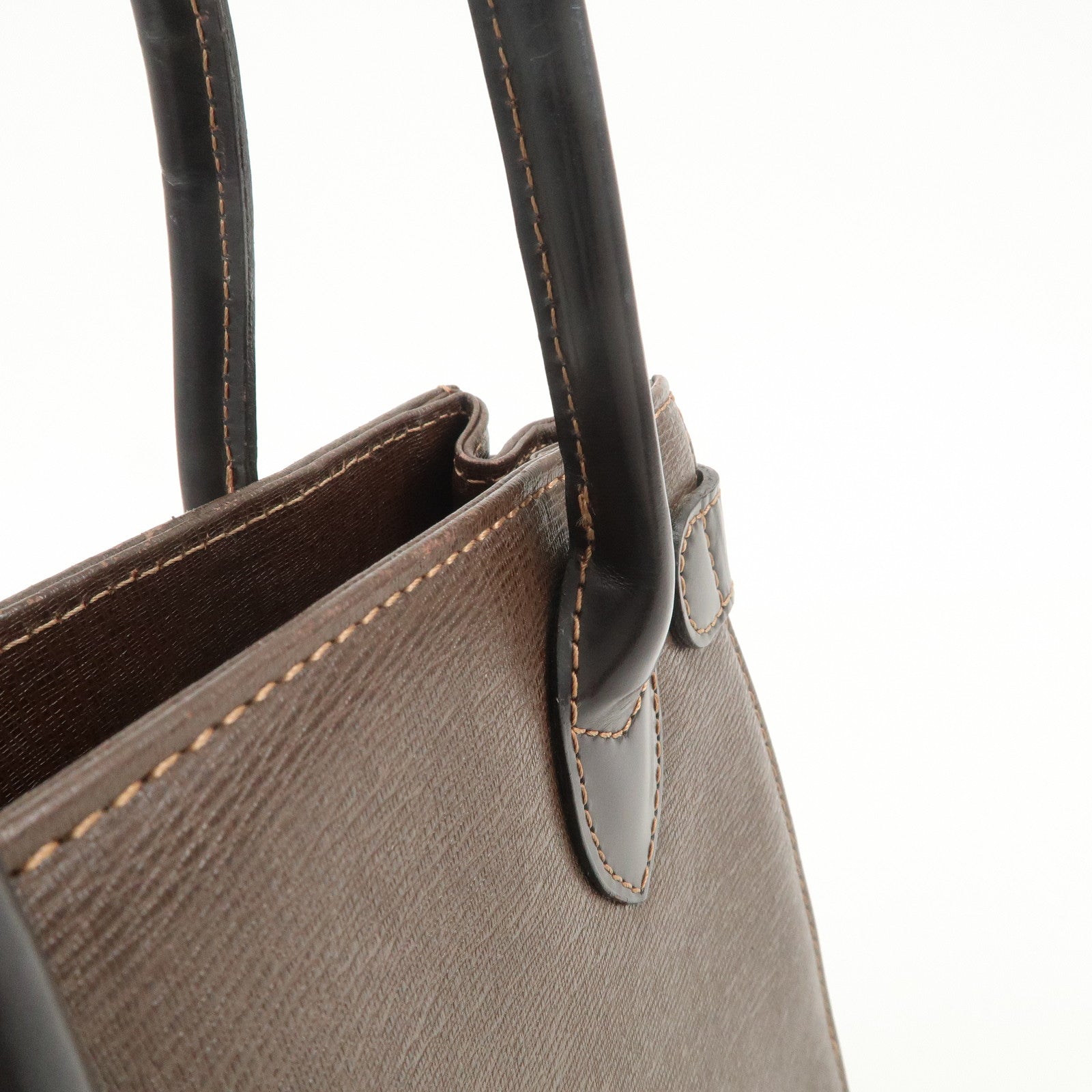 BURBERRY Leather Hand Bag Tote Bag Brown Gold