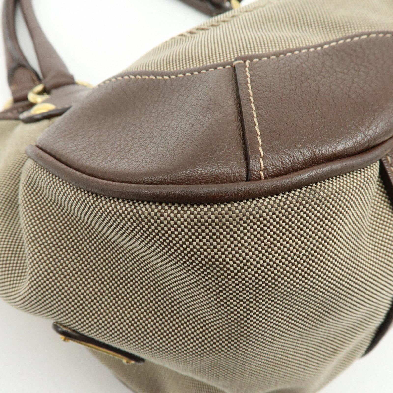 PRADA Logo Jacquard Leather Tote Bag Hand Bag Beige Brown