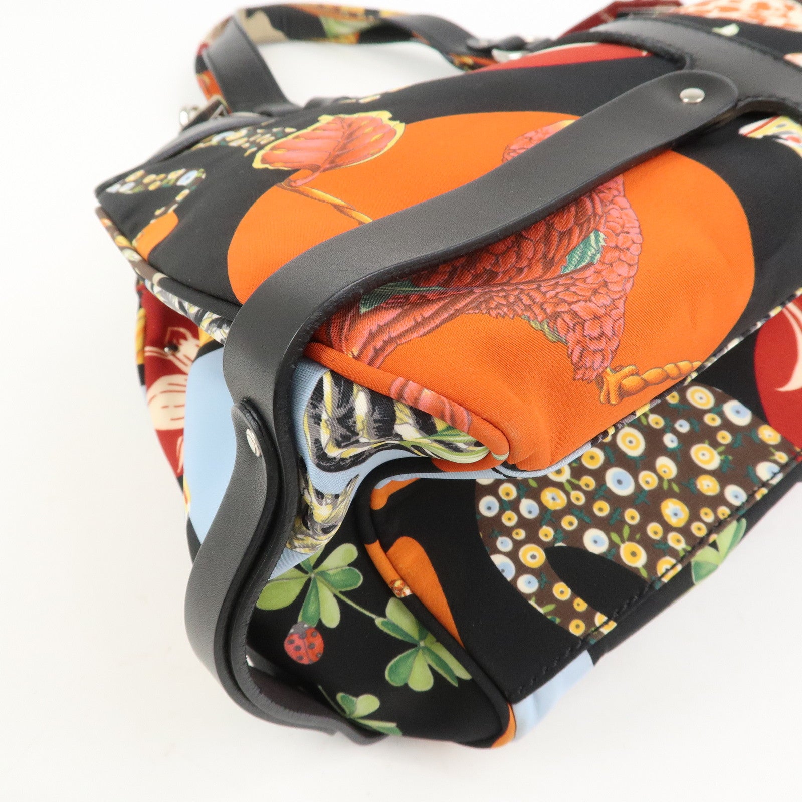 Ferragamo Nylon Leather Hand Bag Shoulder Bag Black Multicolor