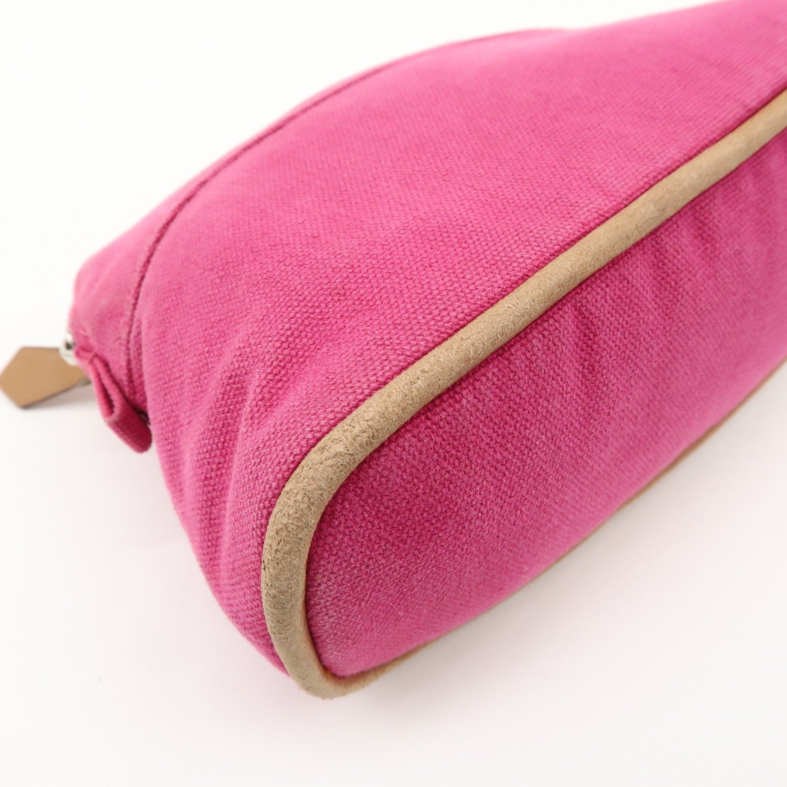 HERMES Set of 2 Leather Canvas Pouch Cosmetic Pouch Pink Blue Used