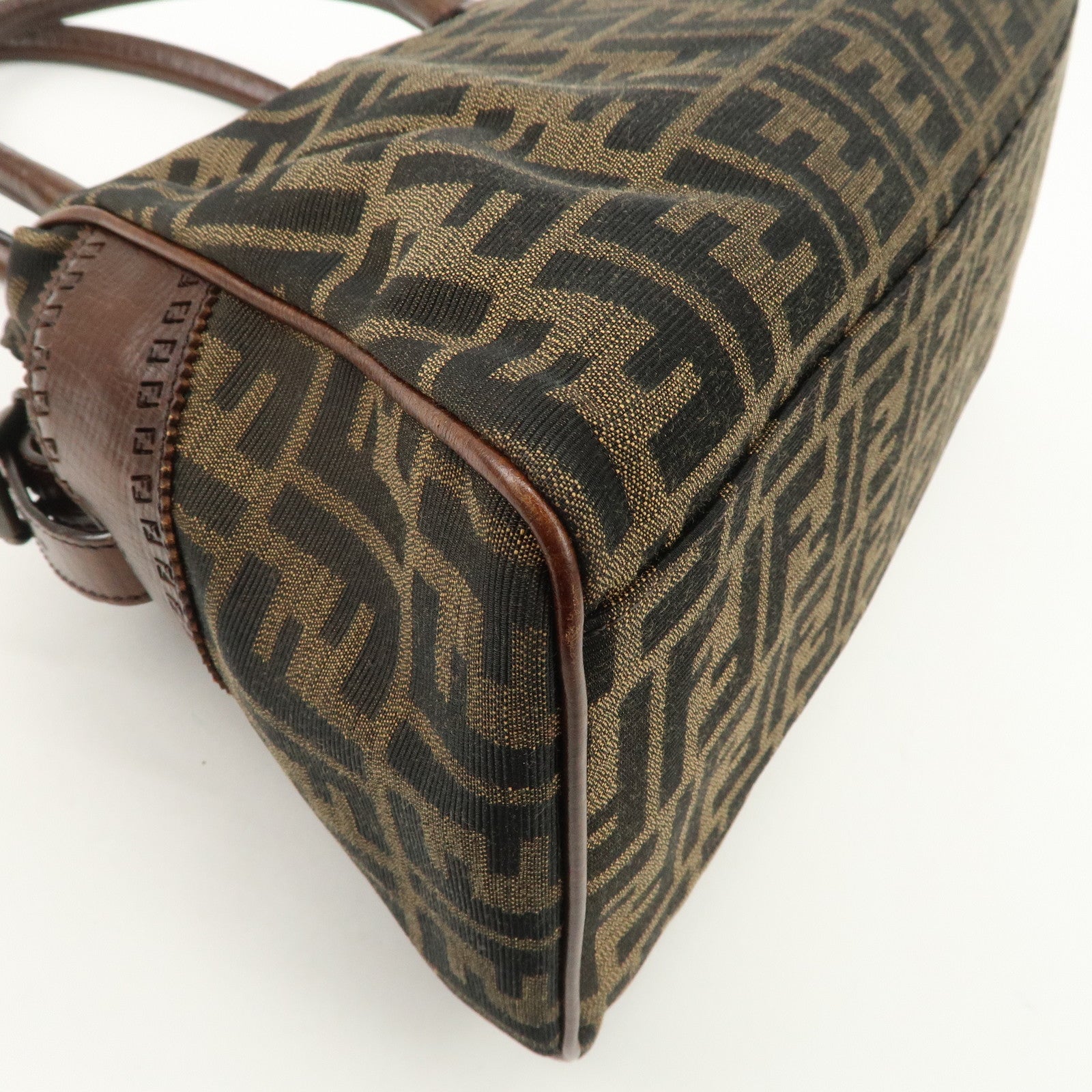 FENDI Zucca Canvas Leather Tote Bag Hand Bag Black Brown 8BN162 Used
