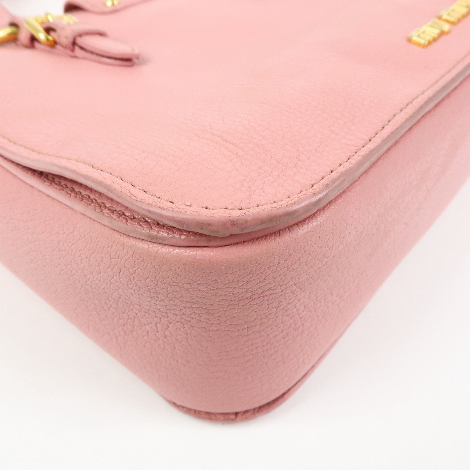 MIU MIU Logo Madras Leather 2Way Hand Shoulder Bag Pink RN0799
